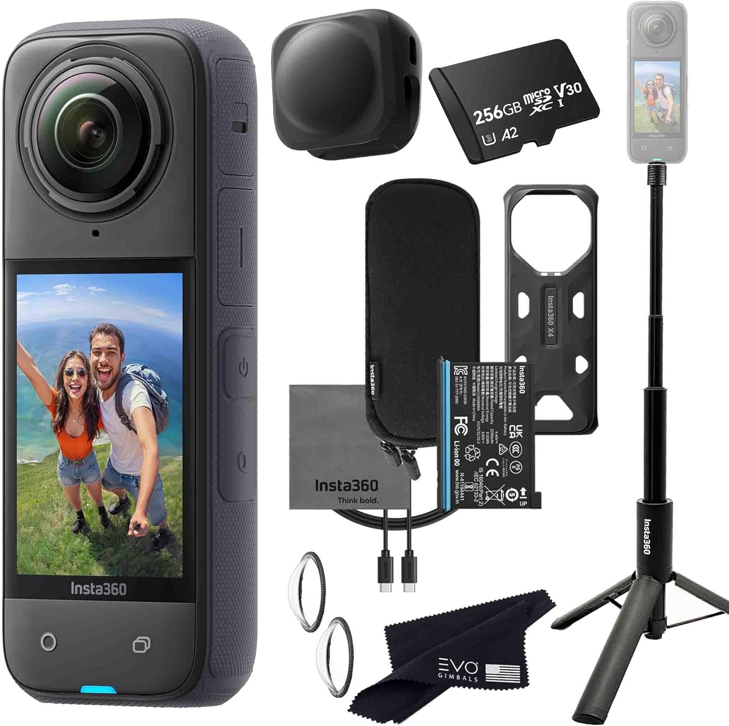 Insta360 X4 Tripod Selfie Stick Bundle -8K Waterproof 360 Action Camera with 1/2" 48MP Sensors, 5.7K 360 HDR Video, 72MP 360 Photo |Bundle Includes 2-in-1 Invisible Selfie Stick, Lens Cap (256GB)