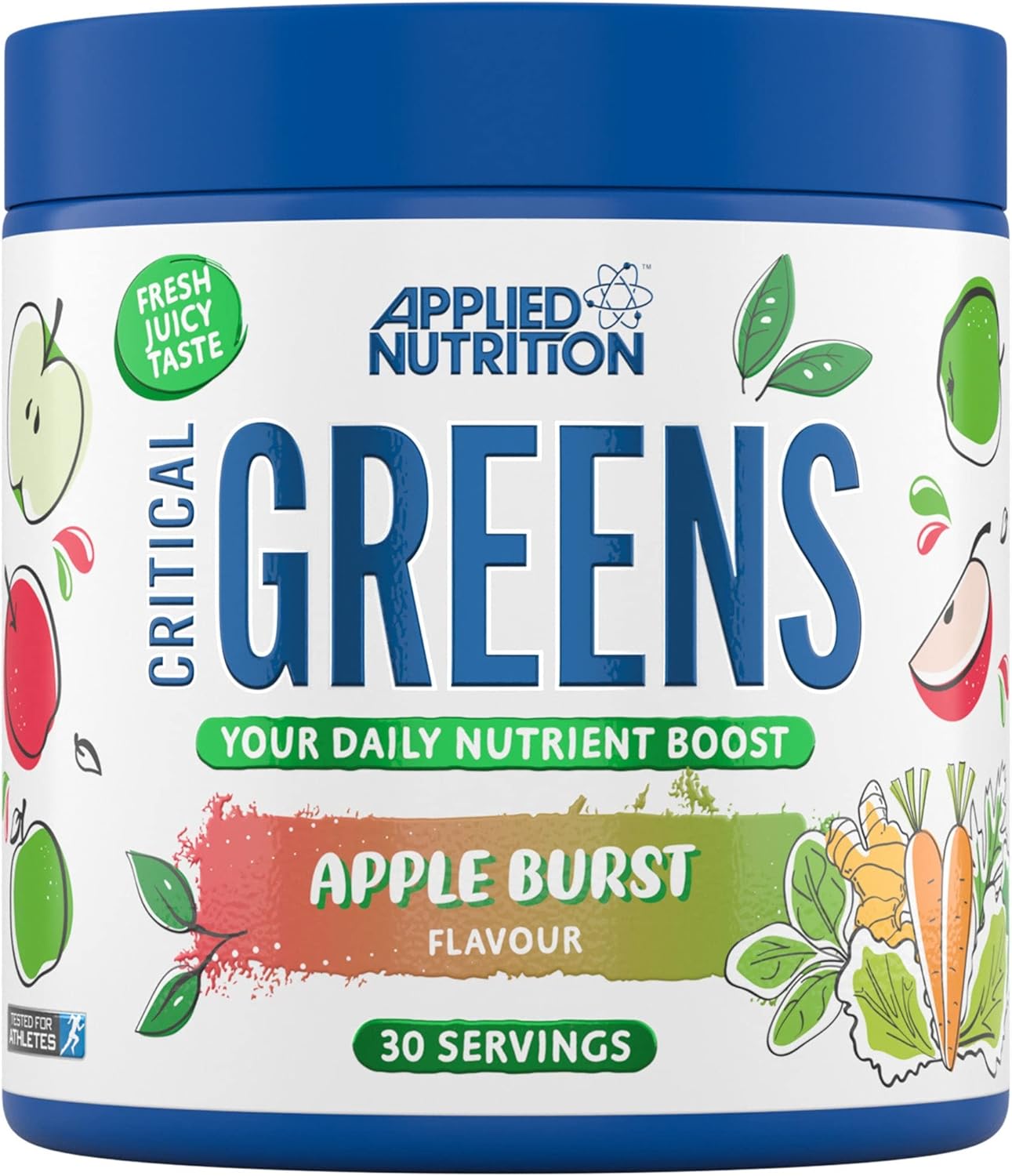 Applied Nutrition Critical Greens Powder and Superfood Blend for Gut Health Energy and Immune Support Vegan Daily Greens Juice Powder (150g - 30 Servings) (Apple Burst)