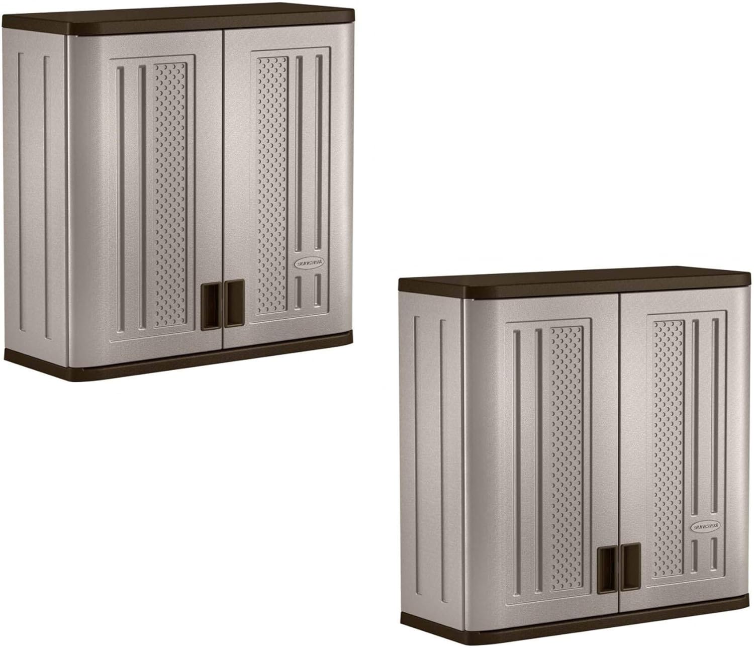 Suncast 2 Pack 4 Cubic Feet Resin Single Shelf Garage Wall Storage Cabinet, Platinum