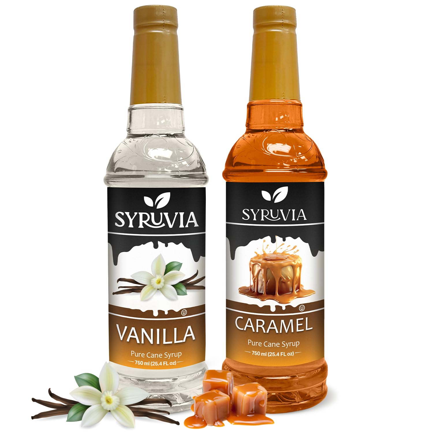 Syruvia Coffee Syrup Variety Pack - Vanilla & Caramel- Gluten-Free, Kosher, 25.4 fl oz Bottles - Enhance Your Coffee Experience with Premium Flavoring Syrups