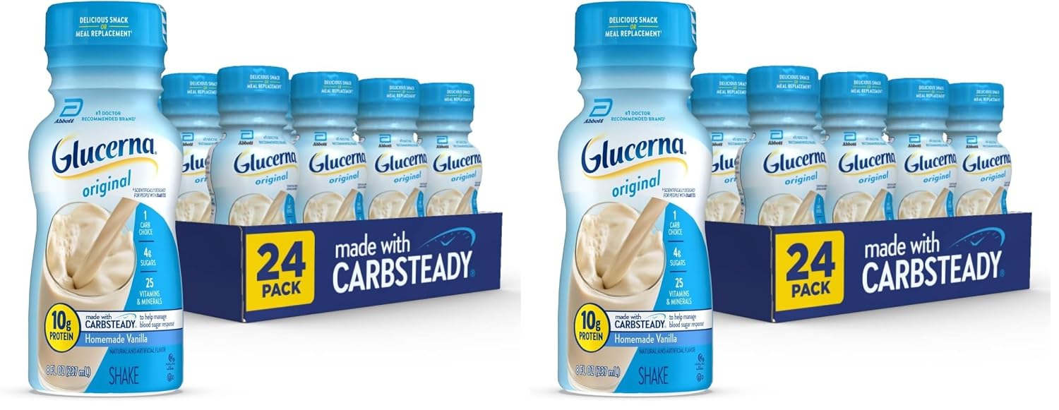 Glucerna Original Diabetes Care Shake, Homemade Vanilla, Diabetic Meal Replacement to Support Blood Sugar Management, 10g Protein, 180 Calories, Ready to Drink, 8-fl-oz Bottle,(Pack of 48)