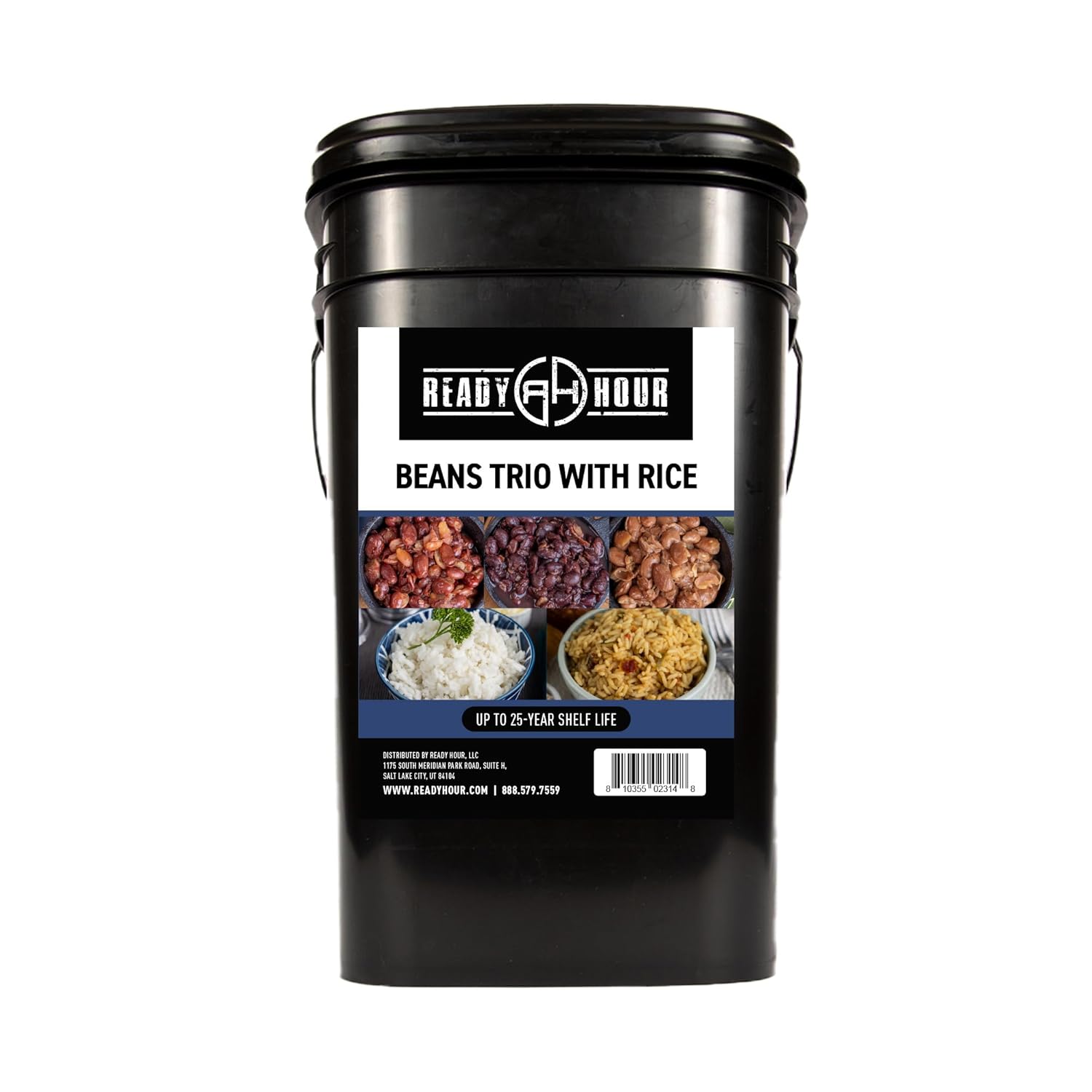 Ready Hour Beans Trio with Rice Kit Bucket (100 Servings) Survival Beans and Rice, Survival Food Storage, Emergency Preparedness Food, Prepper, Easy Prep, 30-Year Shelf Life