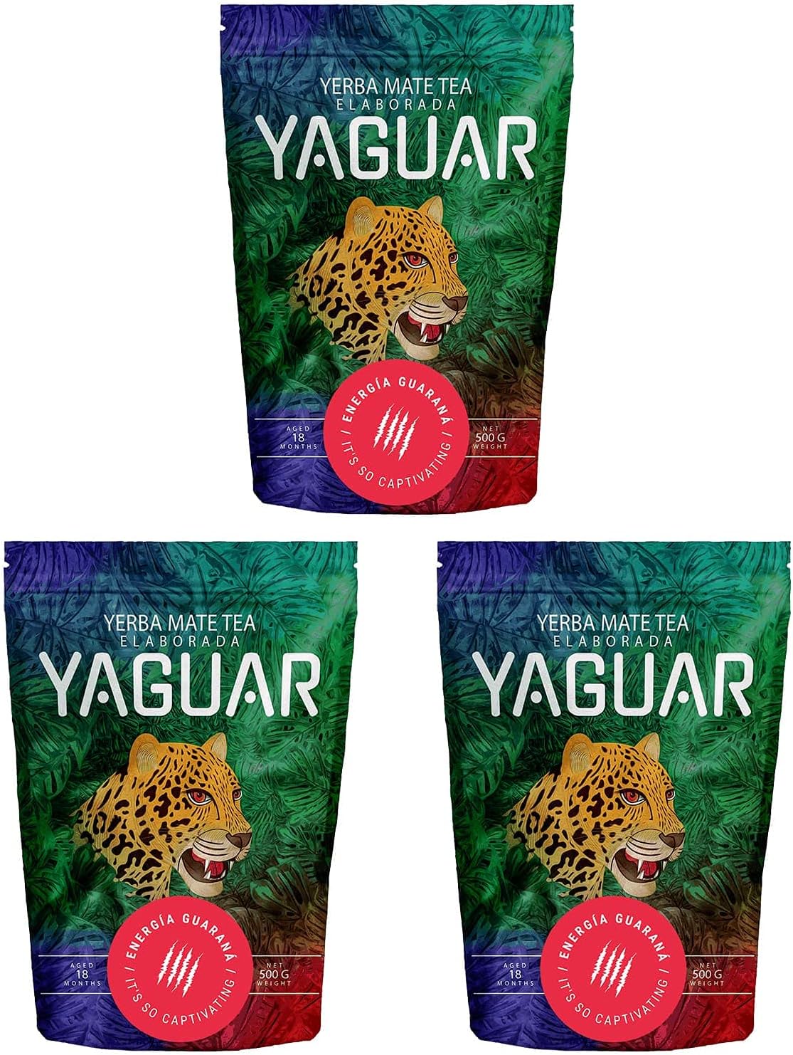 Yaguar Yerba Mate Energia Guarana | Fruit Yerba Mate | High Caffeine | Gluten Free | Extra Strong Stimulation (1500g (3x500g))