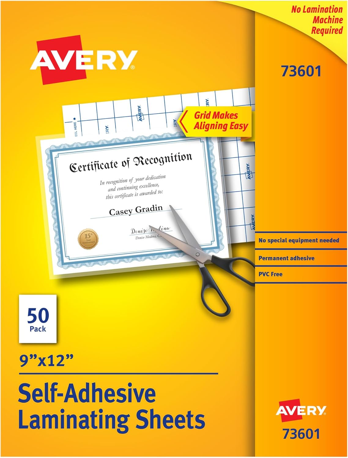 Avery Clear Laminating Sheets, 9" x 12", Permanent Self-Adhesive, 50 Self-Laminating Sheets, Great for Protecting Documents, Photos, and Signs More (73601)