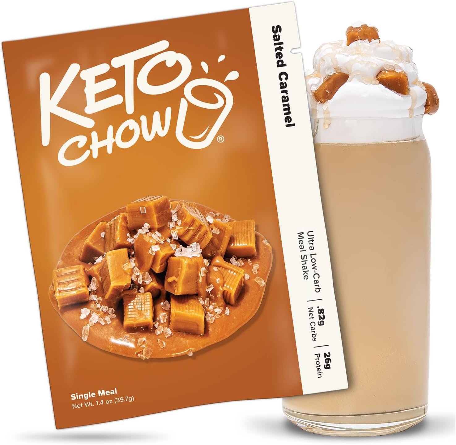 Keto Chow Salted Caramel | Keto Meal Replacement Shake Powder | Nutritionally Complete | Low Carb | Delicious Easy Meal Substitute | Protein Rich You Choose The Fat | Single Meal