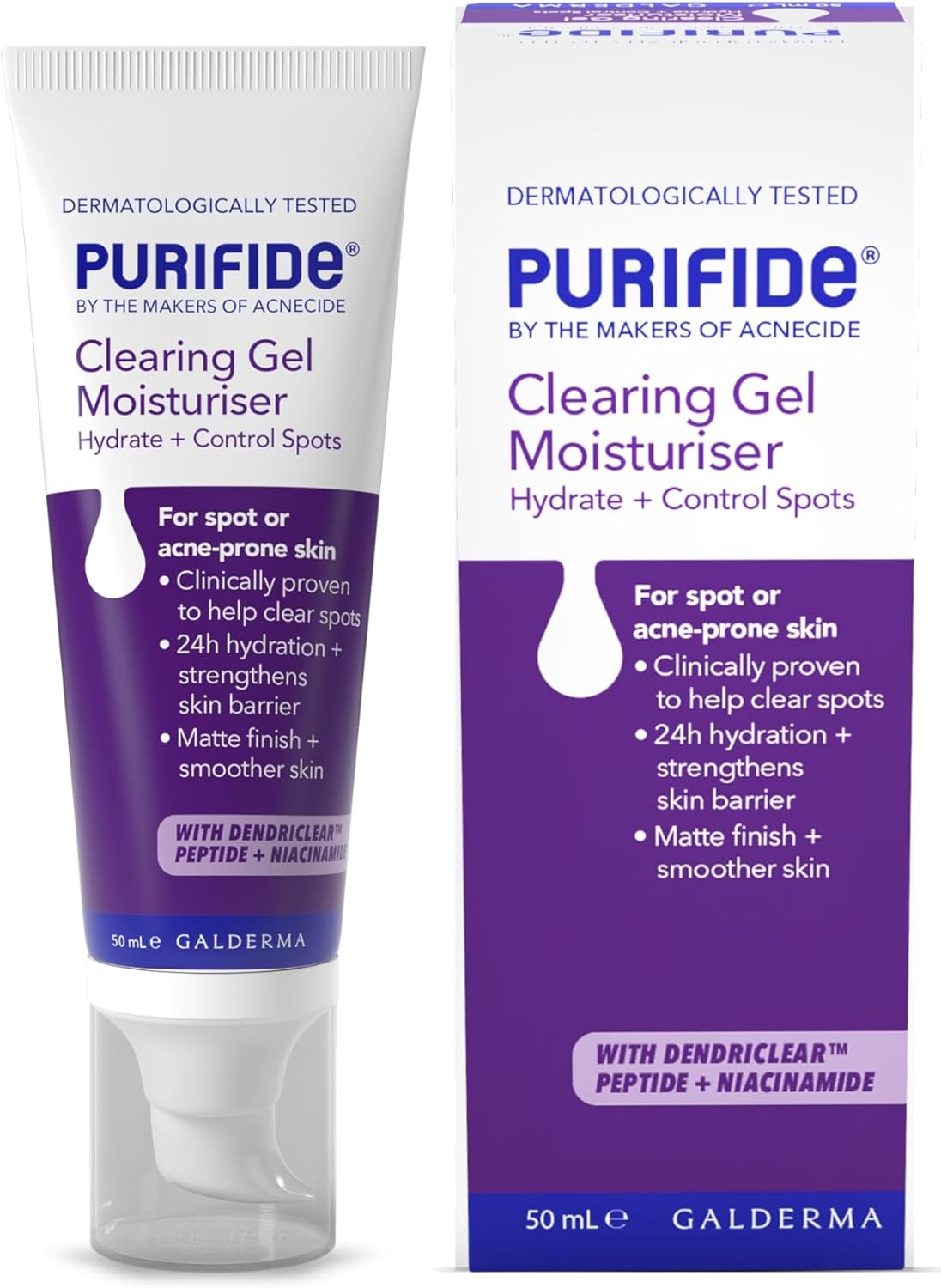 Purifide by Acnecide Spot Clearing Gel Face Moisturiser, Spot Treatment with Peptides & Niacinamide, 50ml