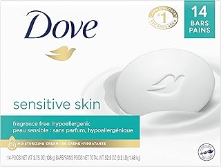 Dove Beauty Bar More Moisturizing Than Bar Soap for Softer Skin, Fragrance-Free, Hypoallergenic Beauty Bar Sensitive Skin With Gentle Cleanser 3.75 oz 14 Bars