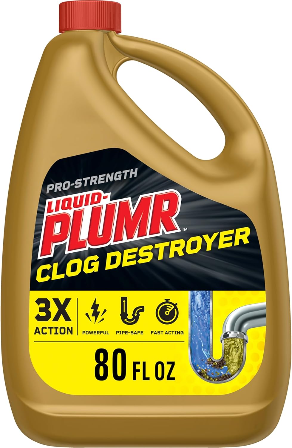 Liquid-Plumr Pro-Strength Clog Destroyer Gel with PipeGuard, Liquid Drain Cleaner - 80 Ounces (Package May Vary)