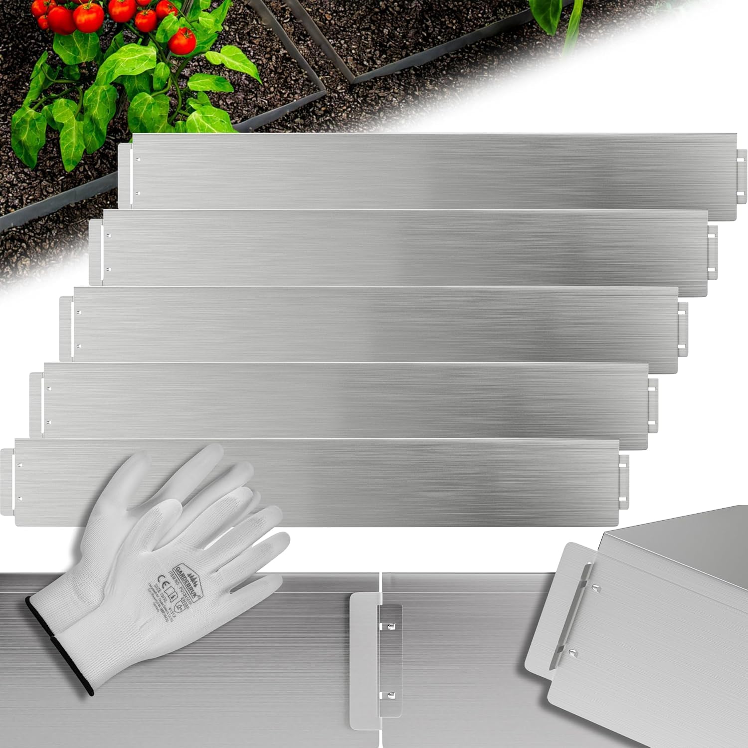 GARDEBRUK® Galvanised Metal Lawn Edging | 100x14cm Per Sheet | Robust & Flexible | Garden, Driveway, Path, Grass, Flower Border Bed Edge Sheets Divider | 35m Long | 14cm High | Silver