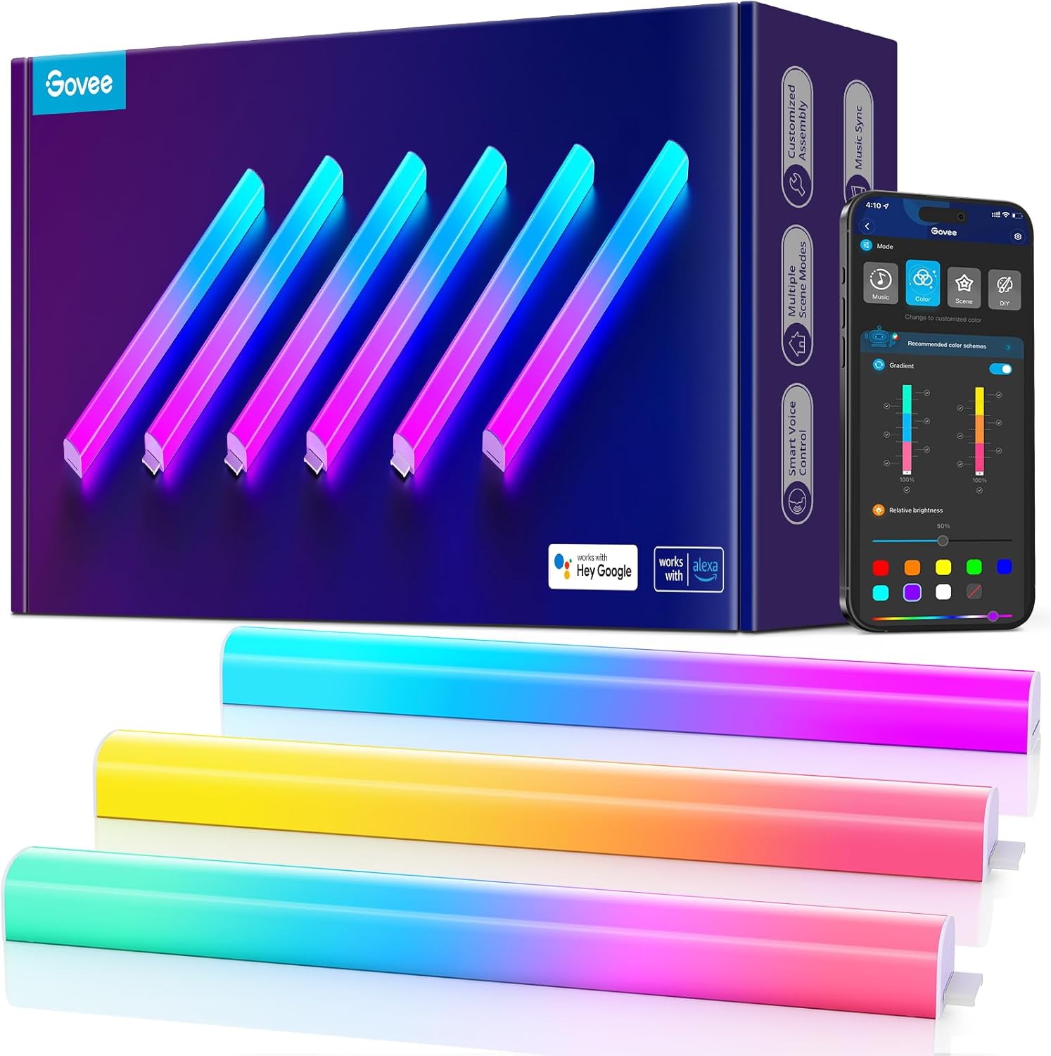 Govee Glide Wall Lights, RGBIC LED Light, Smart Gaming Light Works with Alexa and Google Assistant, RGB Light Bar, LED Wall Lights for Bedroom, 2 Panels Set (3 Sections/Panel)