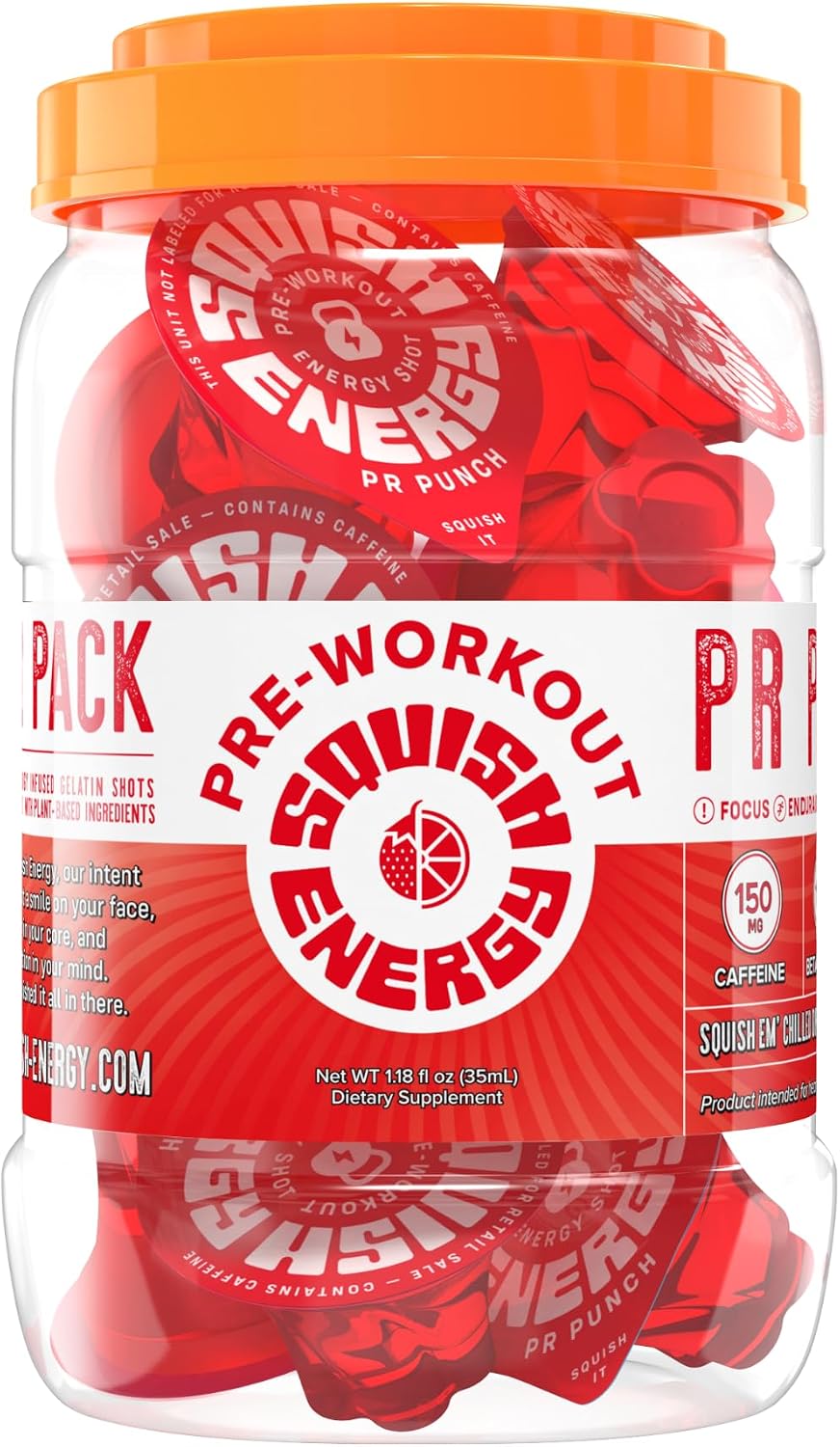 Squish Energy Pre-Workout Gummy Shots with Citrulline Beta-Alanine & Caffeine – Fast-Acting Energy Endurance & Pump Boost – Convenient On-The-Go Workout Gummies – Fruit Punch - 12 Count