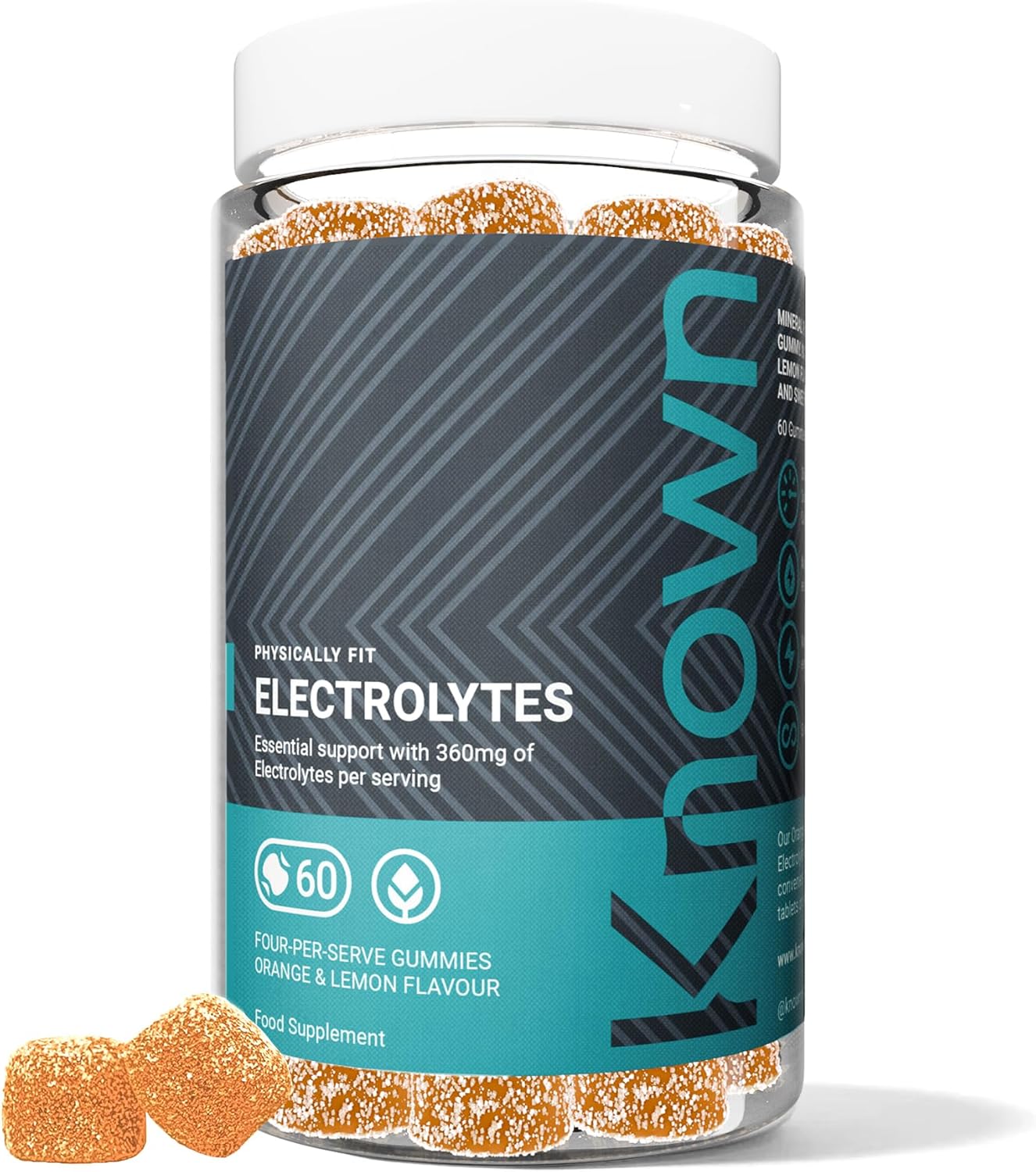 Known Electrolyte Gummies – Orange & Lemon Flavour – Vegan Gummy Supplement with Calcium, Magnesium, Potassium, Sodium & Chloride – Hydration & Recovery – 15 Servings – for Men & Women