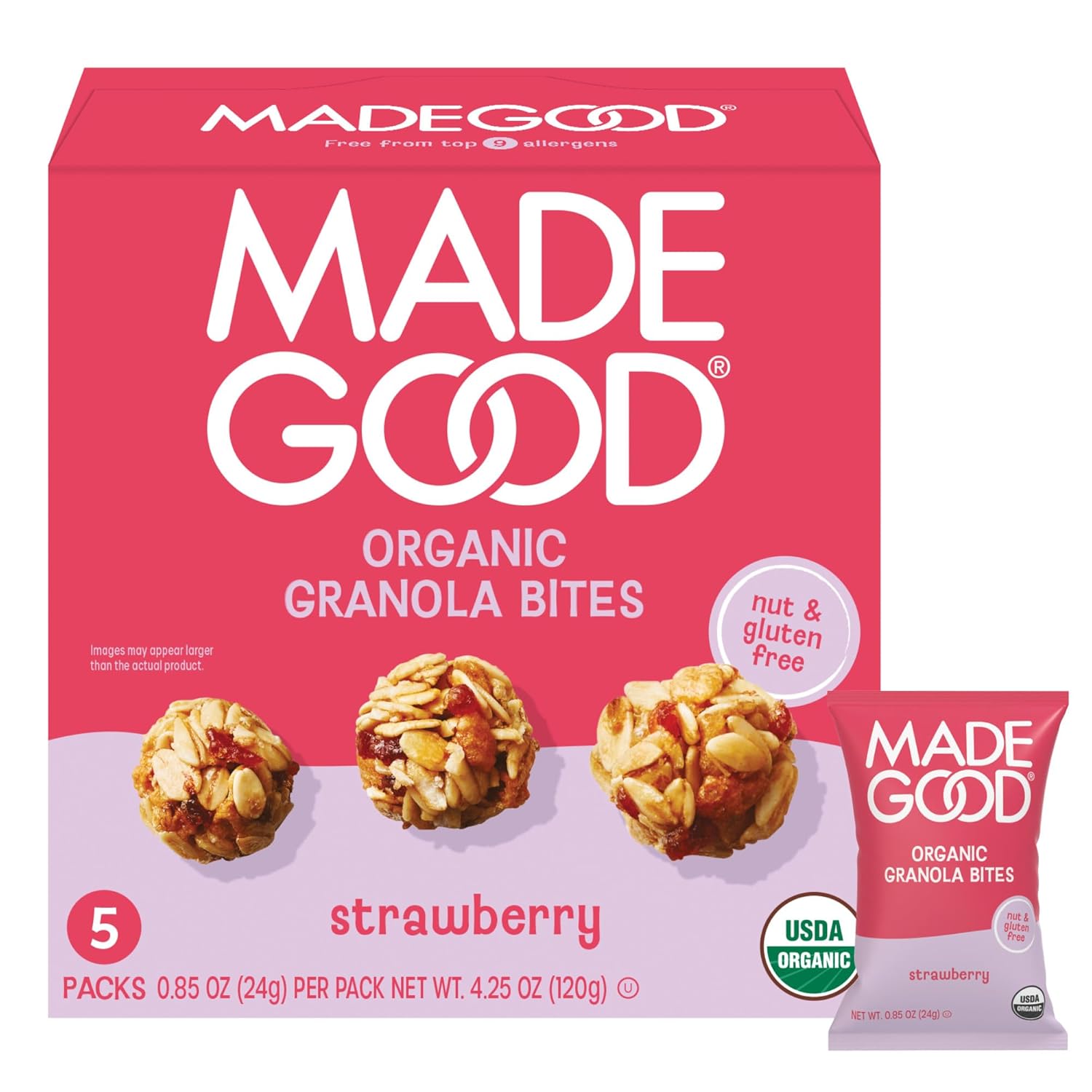 MadeGood Organic Strawberry Granola Bites, 5ct x 0.85oz