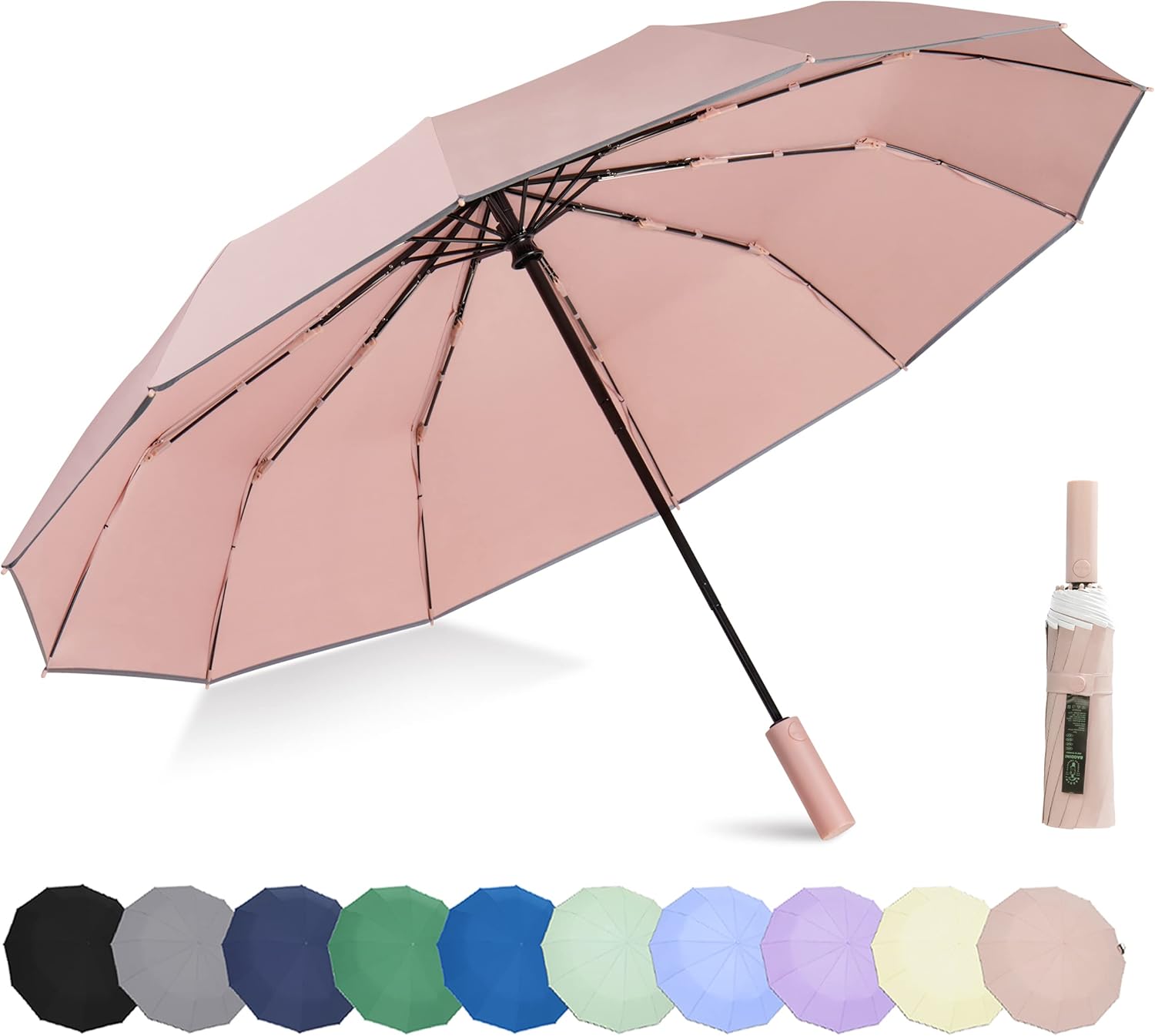 Windproof Compact Rain Umbrella for Travel 42/46 Inch Premium Fabric Auto Open Perfect for Purse and Backpack Portable Umbrella for Women and Men