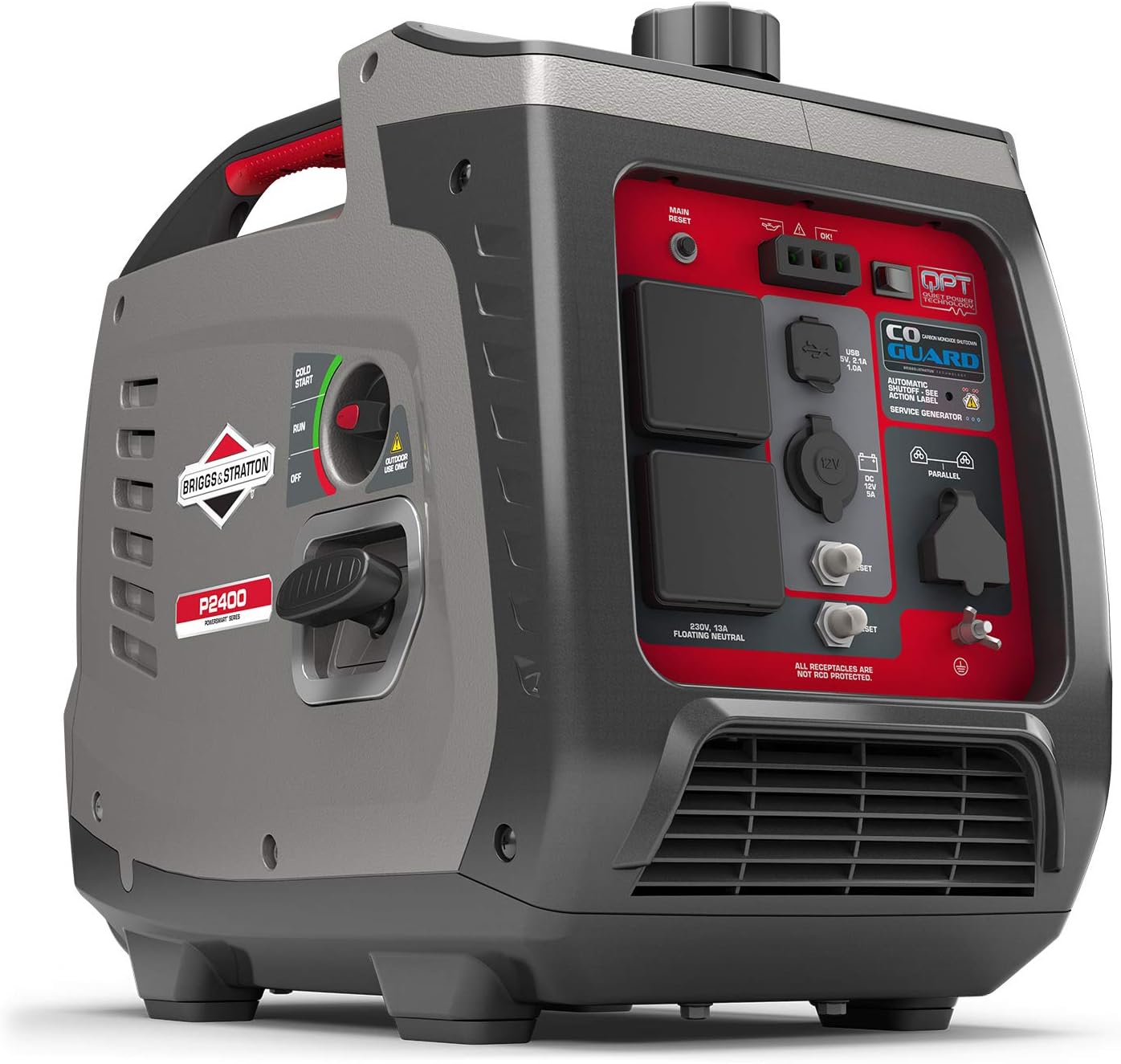 Briggs & Stratton 030801 Petrol Portable Inverter Generator PowerSmart Series P2400, 2400 Watt/1800 Watt Clean Power, Ultra Quiet and Lightweight , Grey
