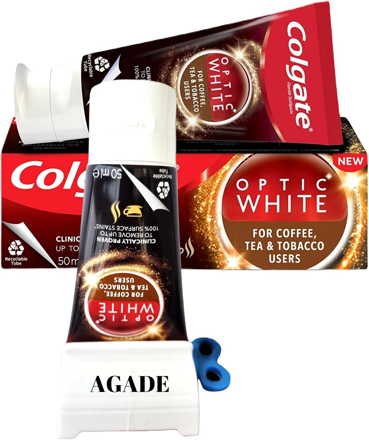 Toothpaste Squeezer and Colgateoptic White Whitening Toothpaste for Tea,Coffee and Tobacco Users (1.69 oz)