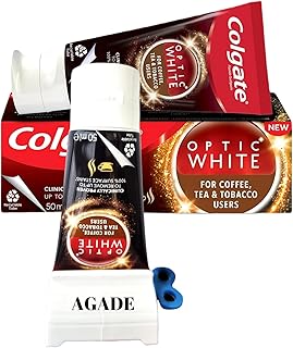 Toothpaste Squeezer and Colgateoptic White Whitening Toothpaste for Tea,Coffee and Tobacco Users (1.69 oz)