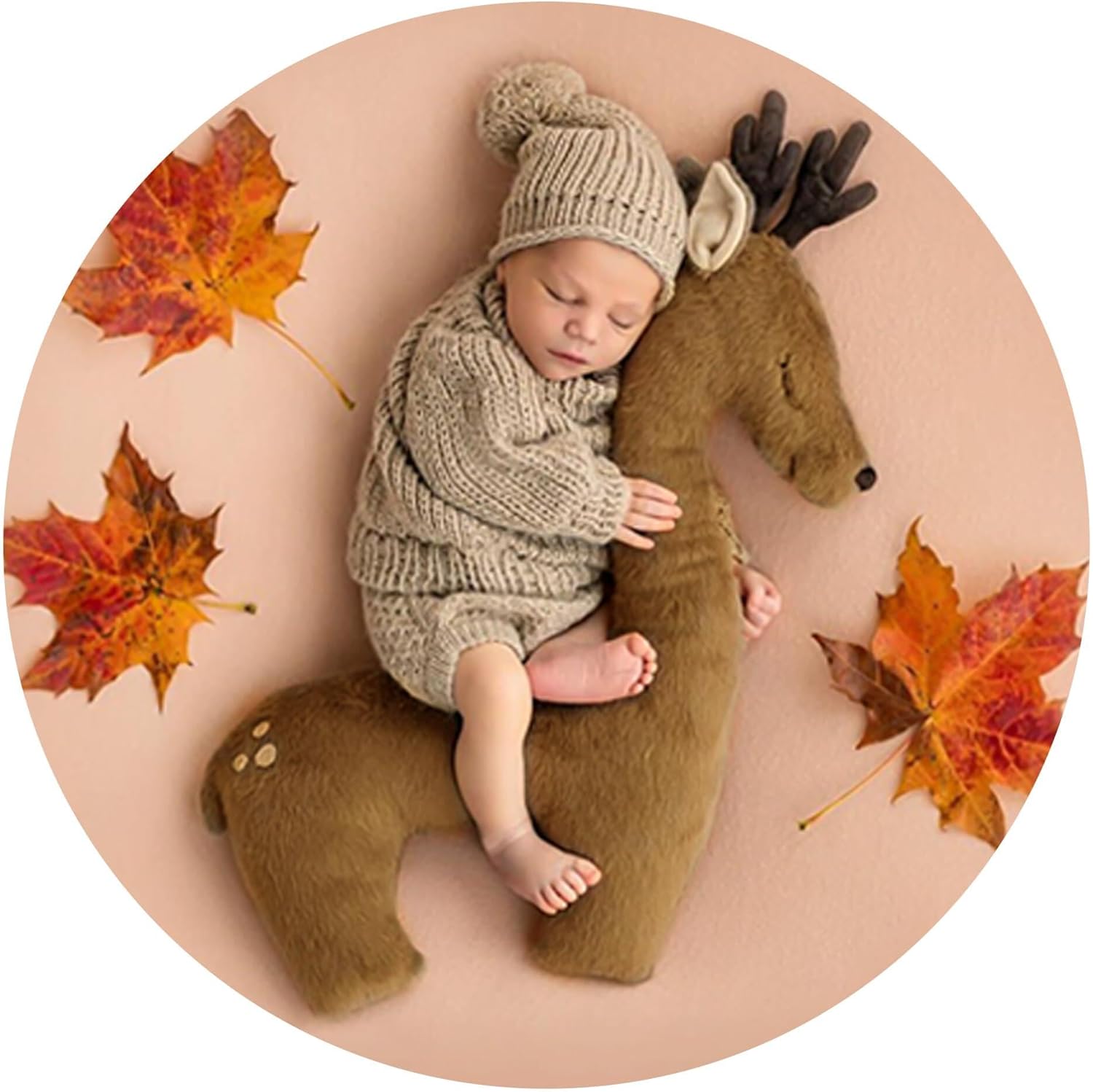 Christmas Creative Elk Posing Pillow Newborn Photography Props Newborn Shooting Elk Antler Pillow Baby Room Pillow Decoration Infant Photo Studio Posing Props (Brown)