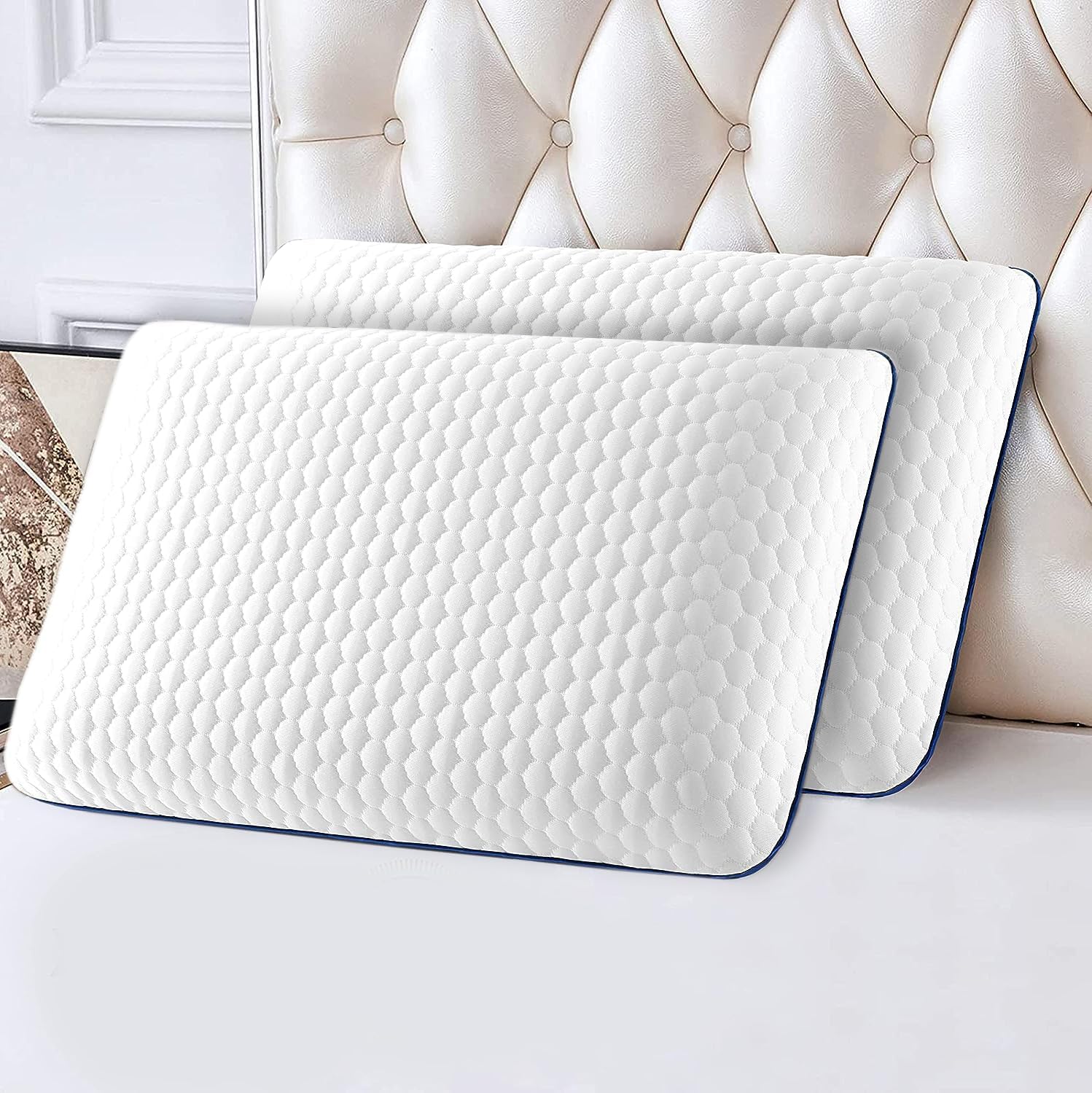 Bedbric 100% Memory Foam Pillow 2 Pack - Cooling Gel Infused Orthopedic Support for Neck Pain - Cervical Memory Foam Pillows pack of 2 for Side Sleepers, Stomach and Back Sleepers.