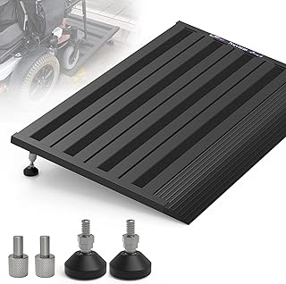 Threshold Ramp for Doorways, 1100lbs Load Capacity, Adjustable Height 2.8"-4.4" Aluminum Wheelchair Ramp with Heightening Screws and Swivel Angle Leg,22”Wide Curb Ramp for Trolley,Power Chairs