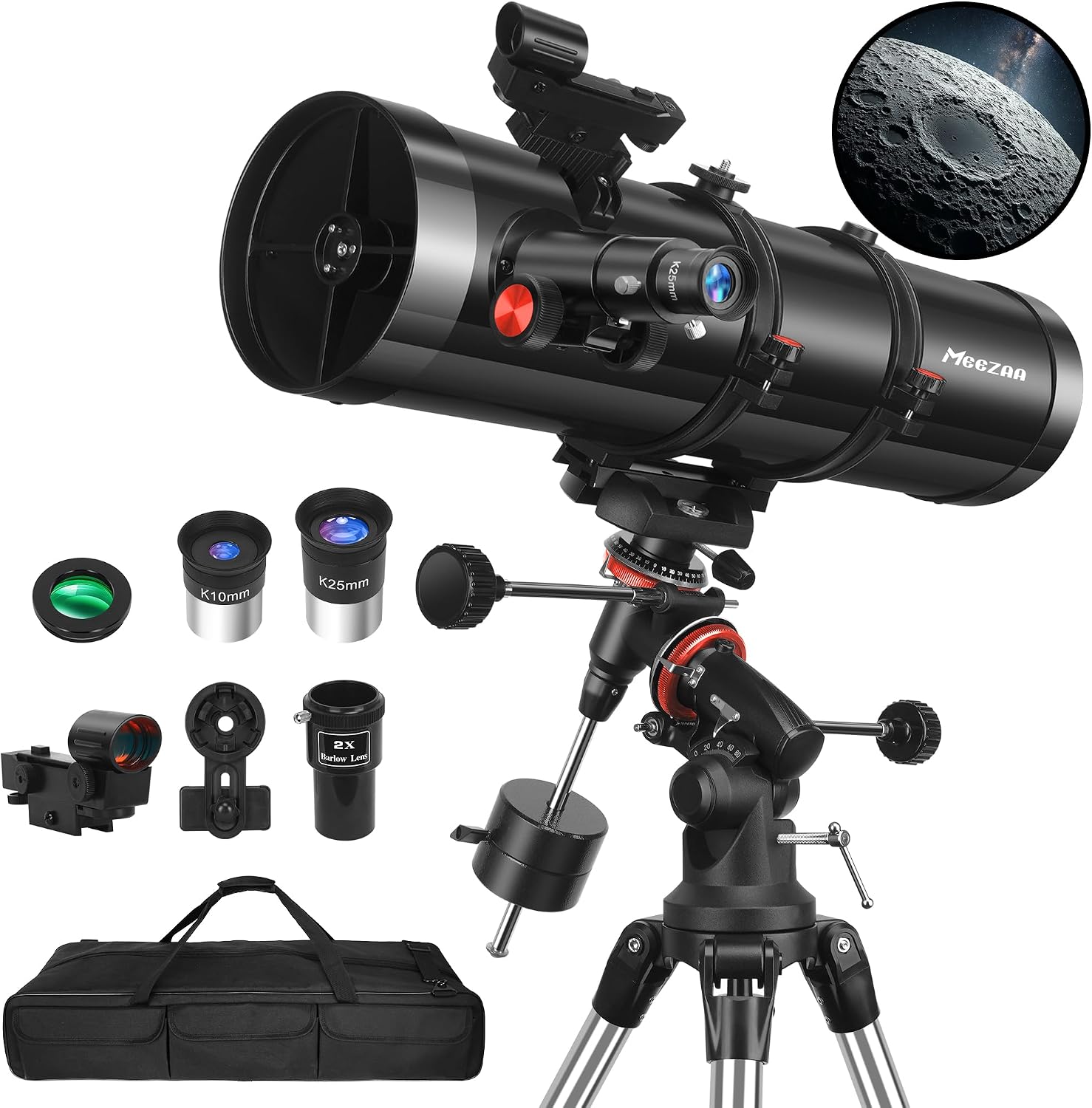 MEEZAA Telescope, 150EQ Newtonian Reflector Telescope for Adults Astronomy Beginners, Professional Astronomical Telescopes with Equatorial Mount, Tripod, Phone Adapter, Moon Filter and Large Carry Bag