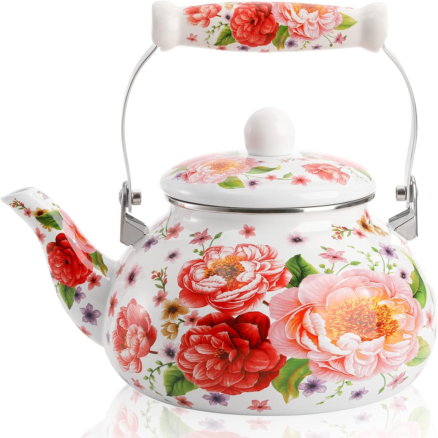 DEAYOU 2.6 Quart Enamel Tea Kettle, 2.5L Porcelain Tea Pot with Handle for Hot Water, No Whistling