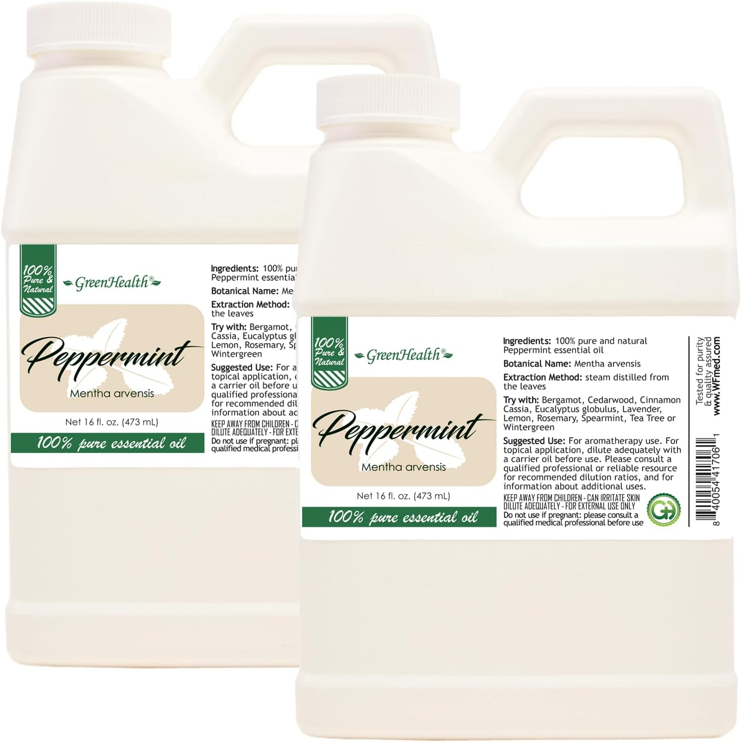 GreenHealth Peppermint Essential Oil – 2 Pack (16 fl oz Each) – 100% Pure & Uncut – White Plastic Jugs – Bulk Essential Oil for Diffusers, DIY, Cleaning