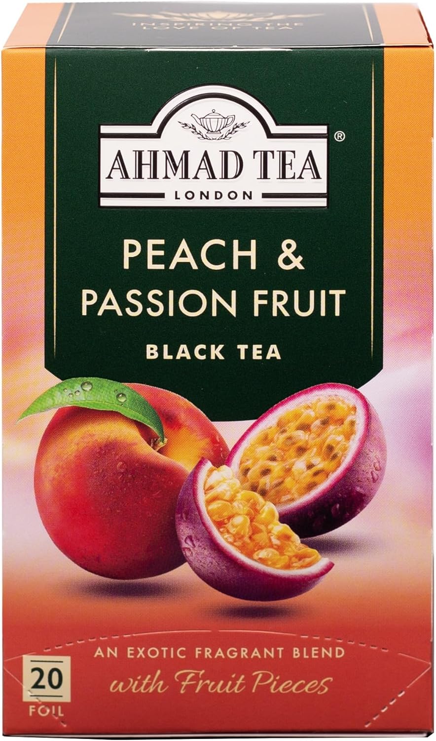 Ahmad Tea Fruit Black Tea | Peach & Passion Fruit Black Tea | 20 Teabag Sachets | 1 Pack