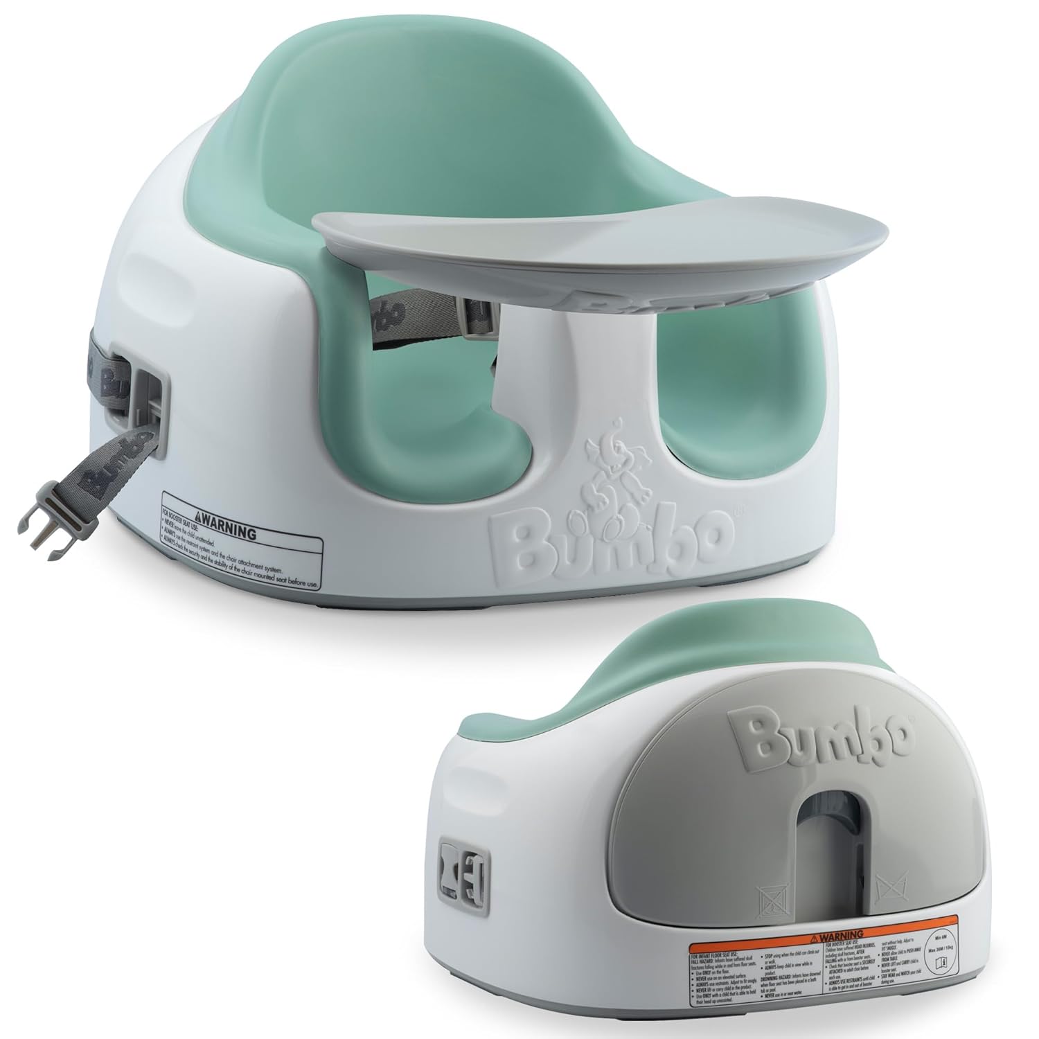 Bumbo 3-in-1 Multi-Seat for 6 to 36 Months, Travel Baby Feeding & Play Floor Seat, All-in-One Portable Booster with Tray & Toddler High Chair, Hemlock