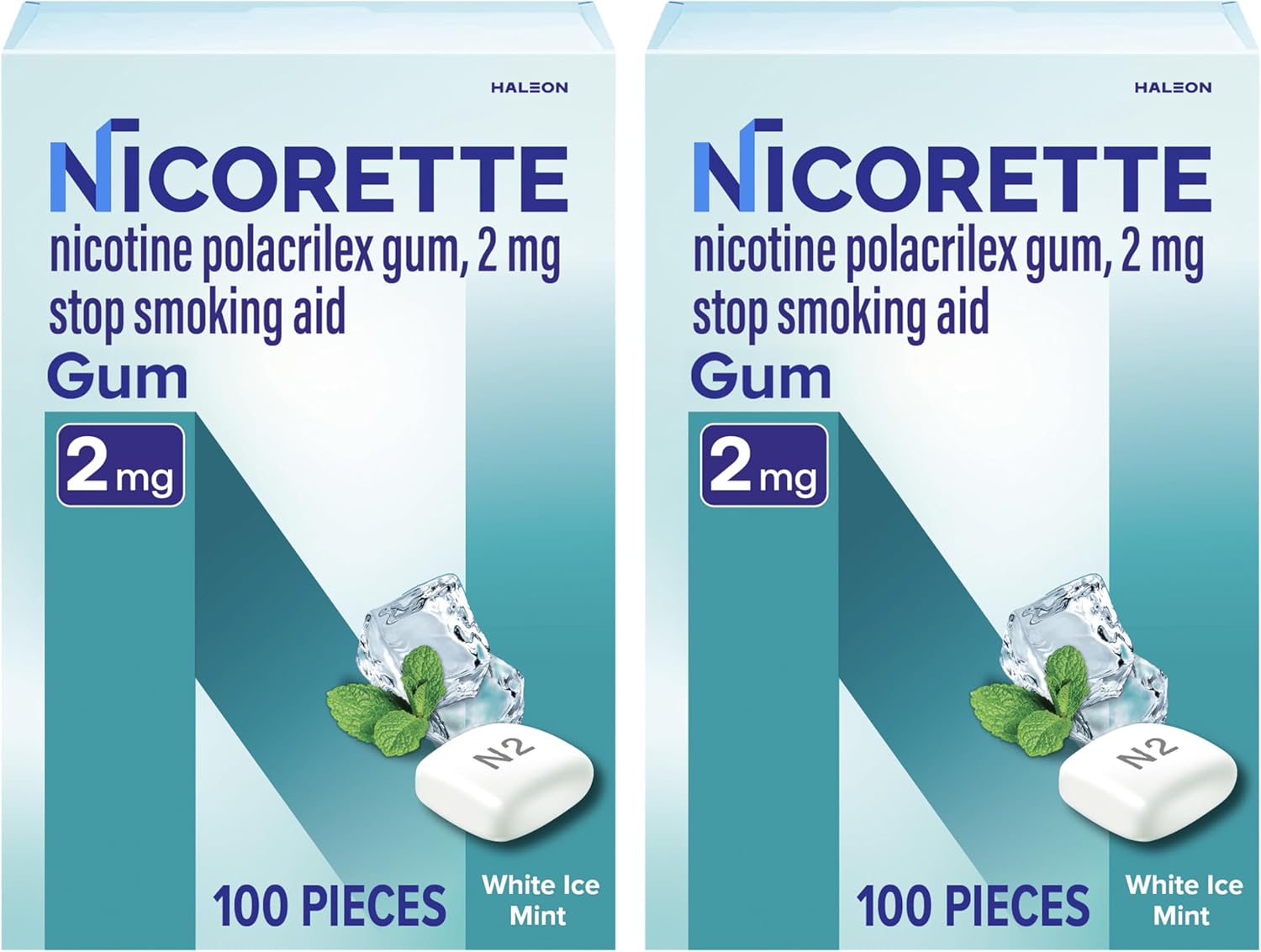 Nicorette Nicotine Gum Stop Smoking Aid, 2 mg, White Ice Mint Flavor - 200 Count