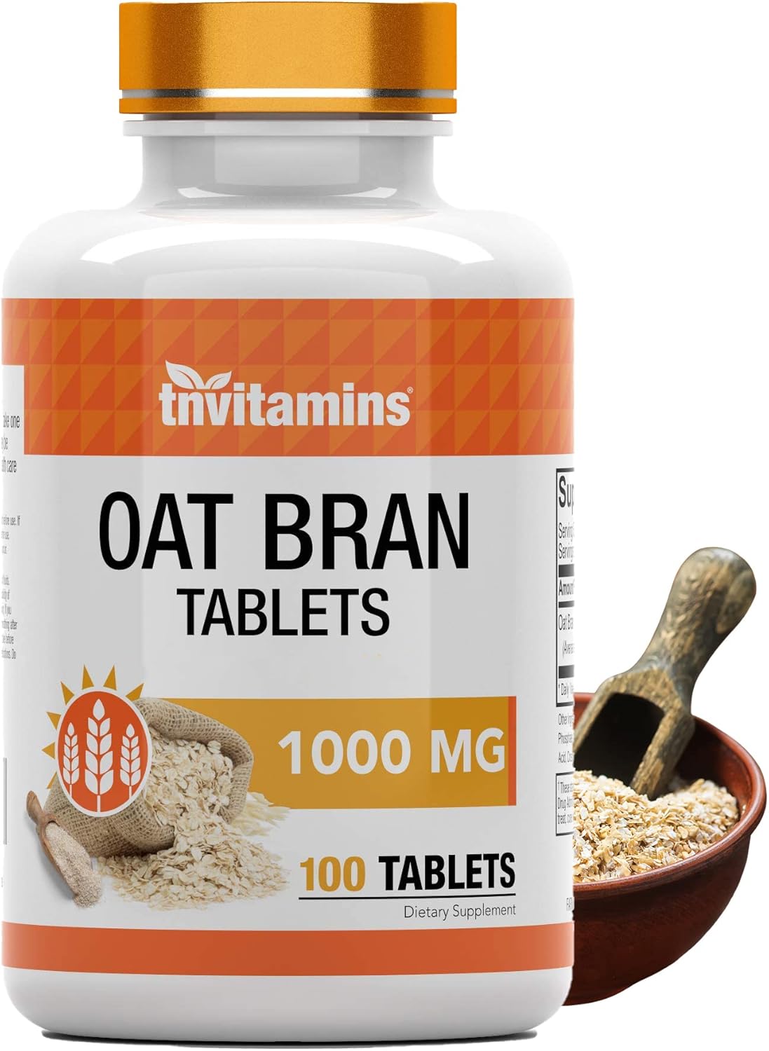 tnvitamins Oat Bran Tablets | 100 Tablets x 1,000 MG per Tablet | Oat Fiber Tablets | Soluble & Dietary Fiber Supplement | Supports Digestive Health * | High Potency Formula