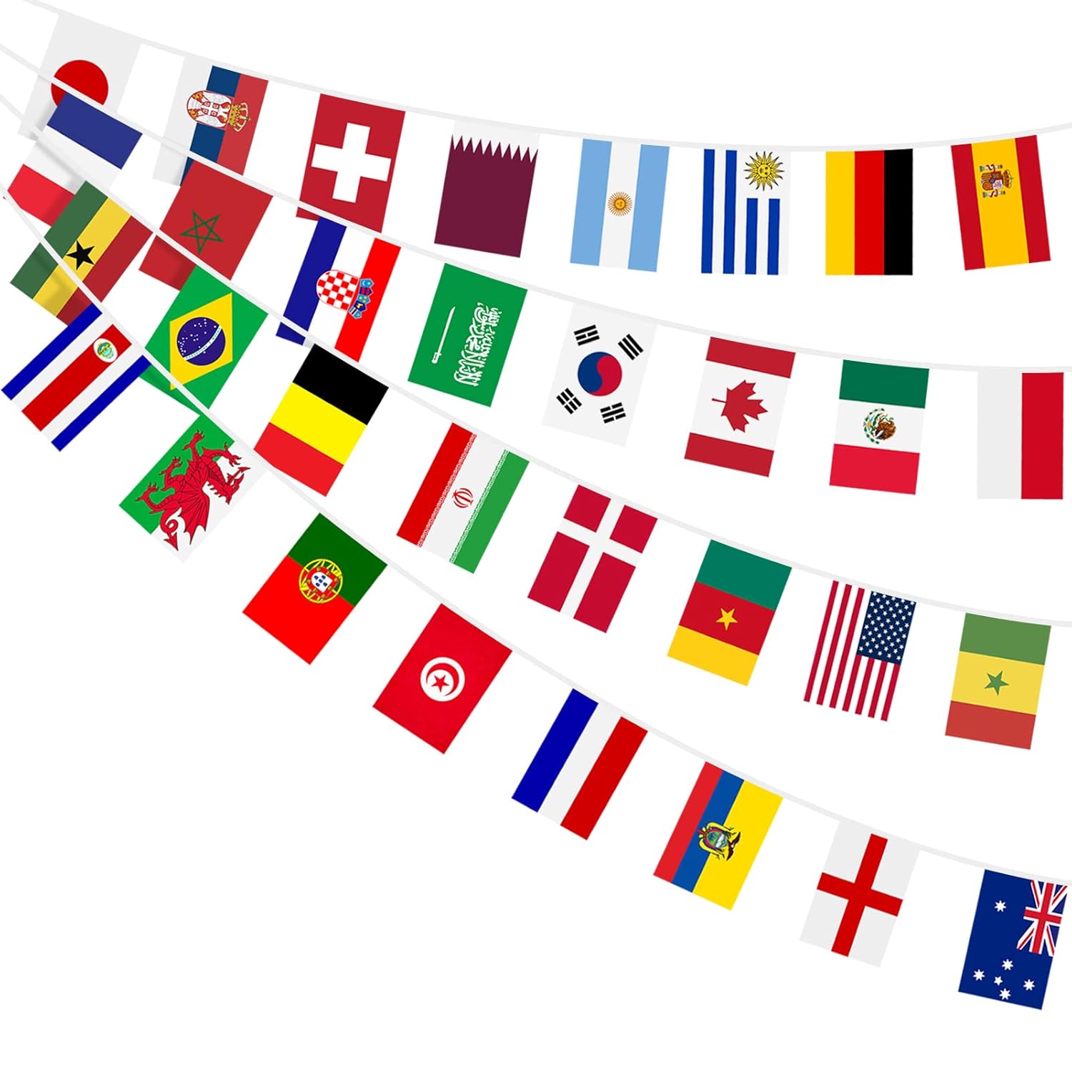 AhfuLife World Flags Bunting for Around the World Decorations, 32 Countries Flags Double Sides Fabric Bunting for World Cup Euro Football Olympic Bar Club Garden Party Decorations