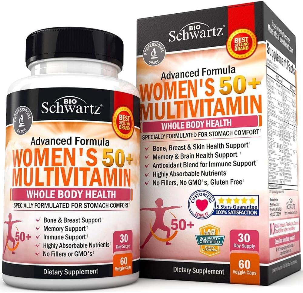 Daily Multivitamin for Women 50 & Over – Memory Support Supplement – Promotes Stress Reduction & Healthy Immune Response – Women's Multivitamin Supplement Designed for Stomach Comfort - 60 Capsules