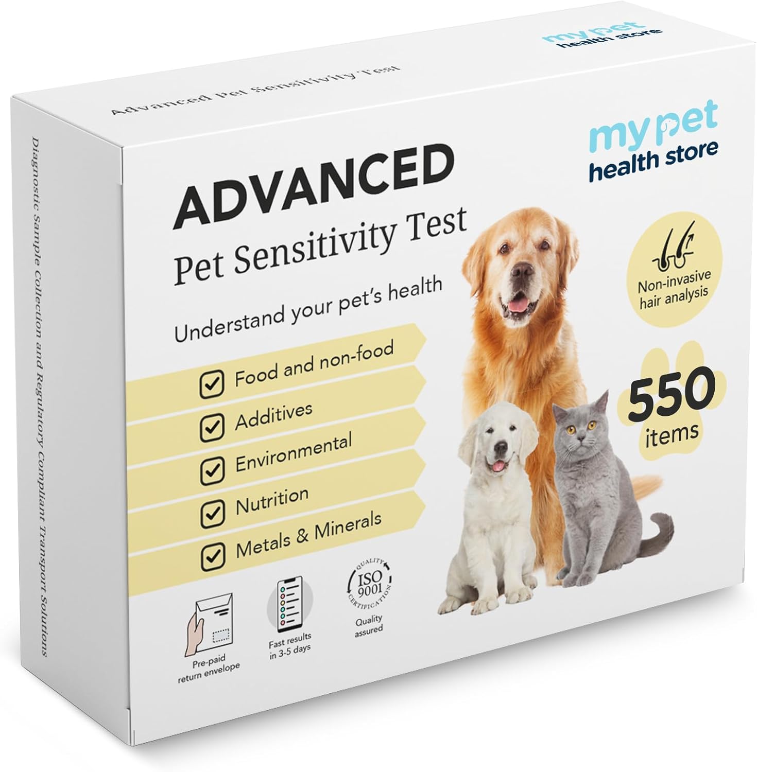 Advanced Allergen Test - at-Home Pet Allergy Test | 550 Items | Quick Results | Non-Invasive Hair Collection | Food, Environment, Nutrient & Mineral Analysis | All Breeds & Ages