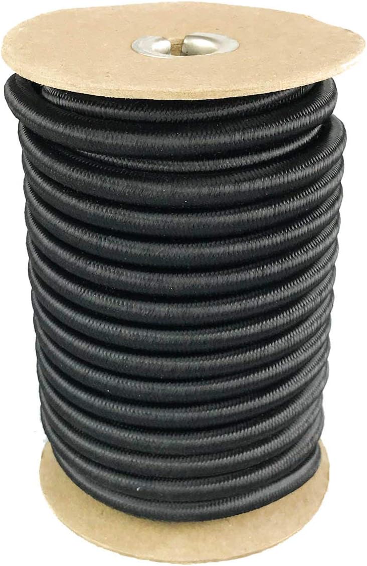Elastic Bungee Cord. 3/16” and 1/4." 50 and 100 Foot Spools. Weather and Abrasion Resistant. Used for Tie Downs, Crafting, DIY Projects. Black Shock Cord. Made in the USA (3/8 inch x 50 feet)