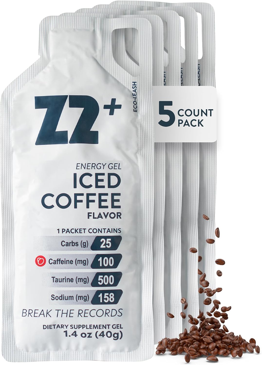Z2 Iced Coffee Energy Gel Performance - 25g Carb, 158mg Sodium, 100mg Caffeine, 500mg Taurine, Electrolytes, Pre & During Workout, Boosts Endurance - 5-Count Pack