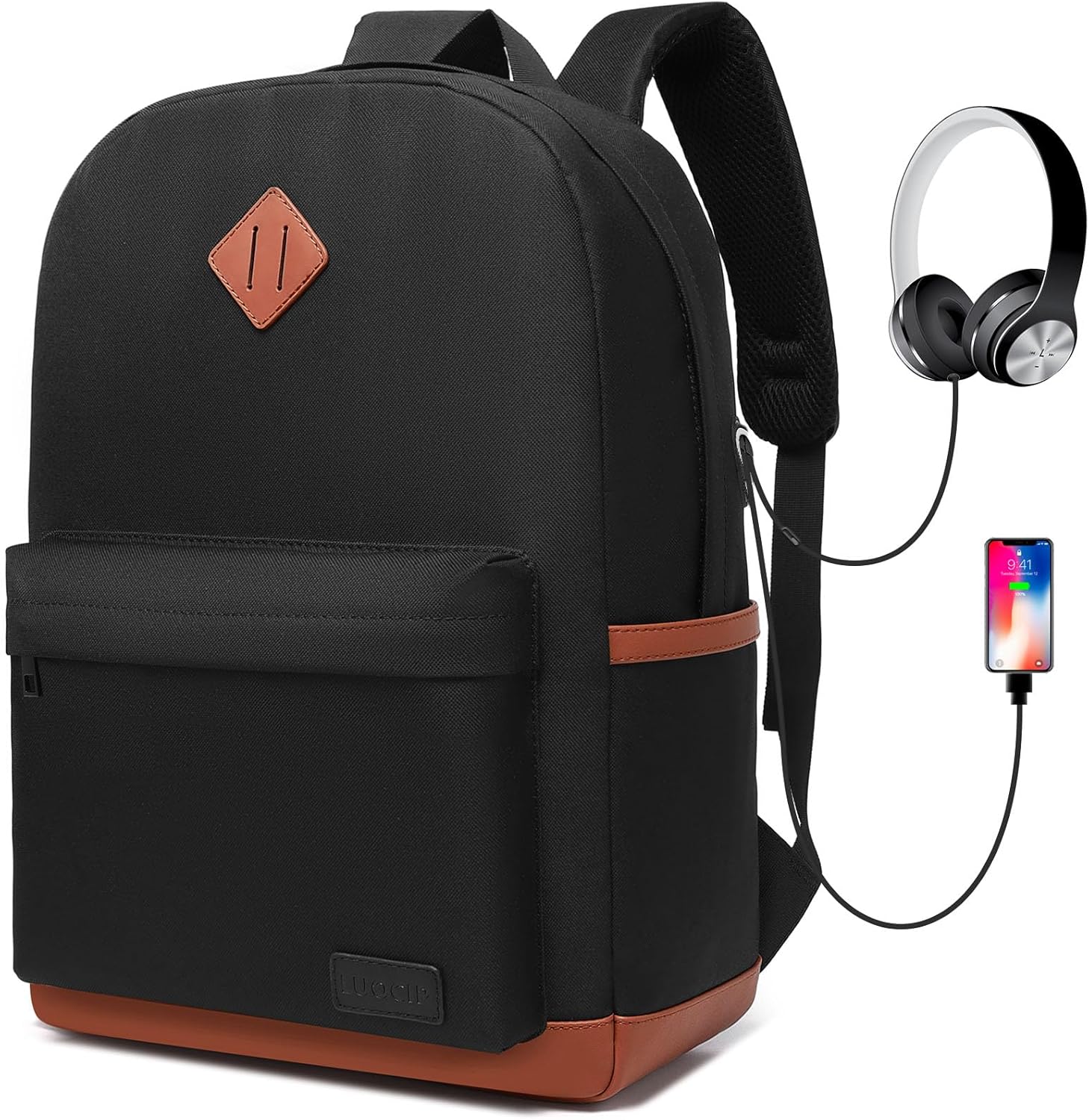 School Backpack Classic Casual Bookbag - 15.6 inch Laptop Backpack for Men Women Lightweight Work Bags Waterproof Daypack with Laptop Compartment College Student SchoolBag for Boys Girls Teens Black