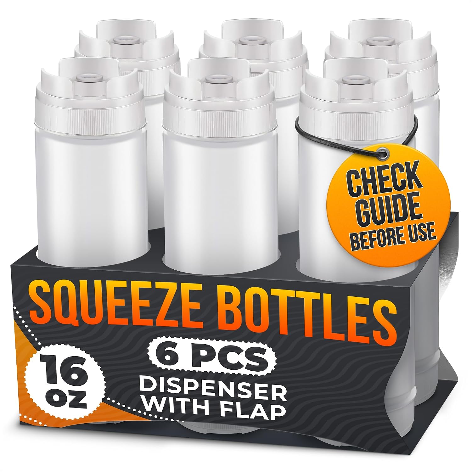 BURIUS Set of 6 Inverted Condiment Squeeze Bottles 16 oz