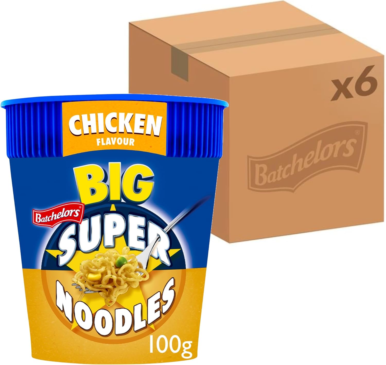 Batchelors Big Super Noodles Chicken Flavour Instant Snack Pot, 100 g (Pack of 6)