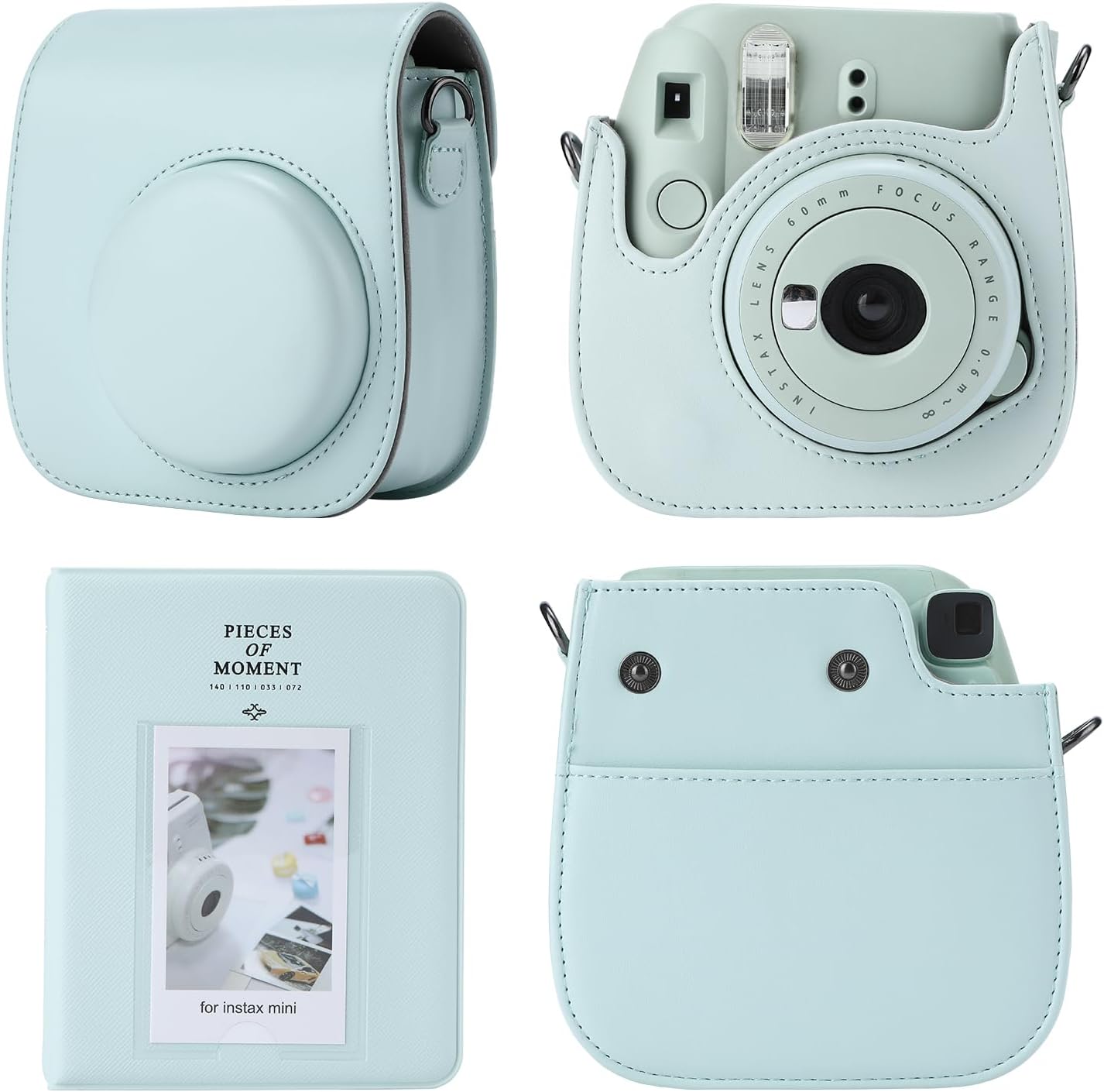 Camera Case Compatible with Fujifilm Instax Mini 12 11 9 8 Instant Camera, PU Leather Carrying Bag with 64 Pockets 2 x 3 Mini Photo Album. (Green)