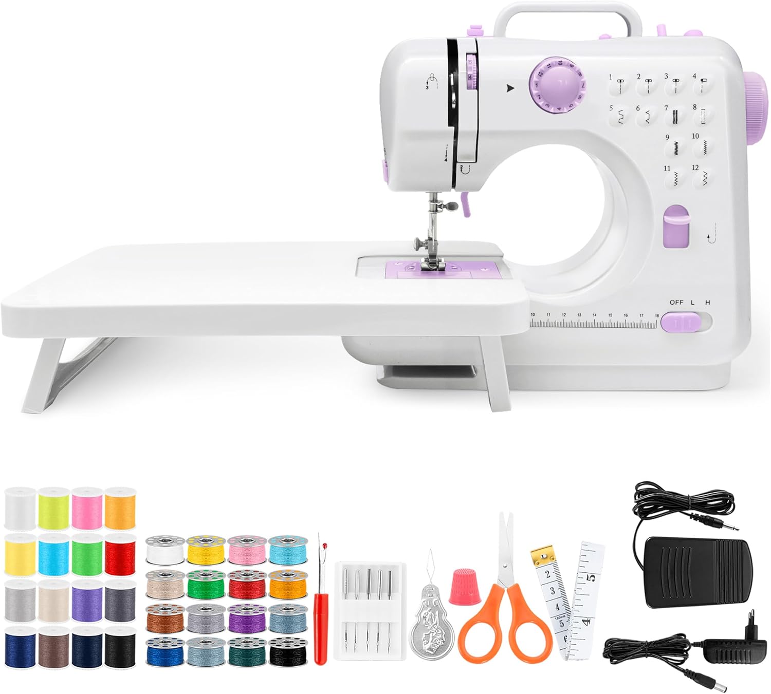 Sewing Machine, Mini Sewing Machine Portable Electric Sewings Machines, 12 Stitches Sewings Machine with LED Light, Sewing Accessory Kit, Ideal for Clothing, Pillowcases, Sheets