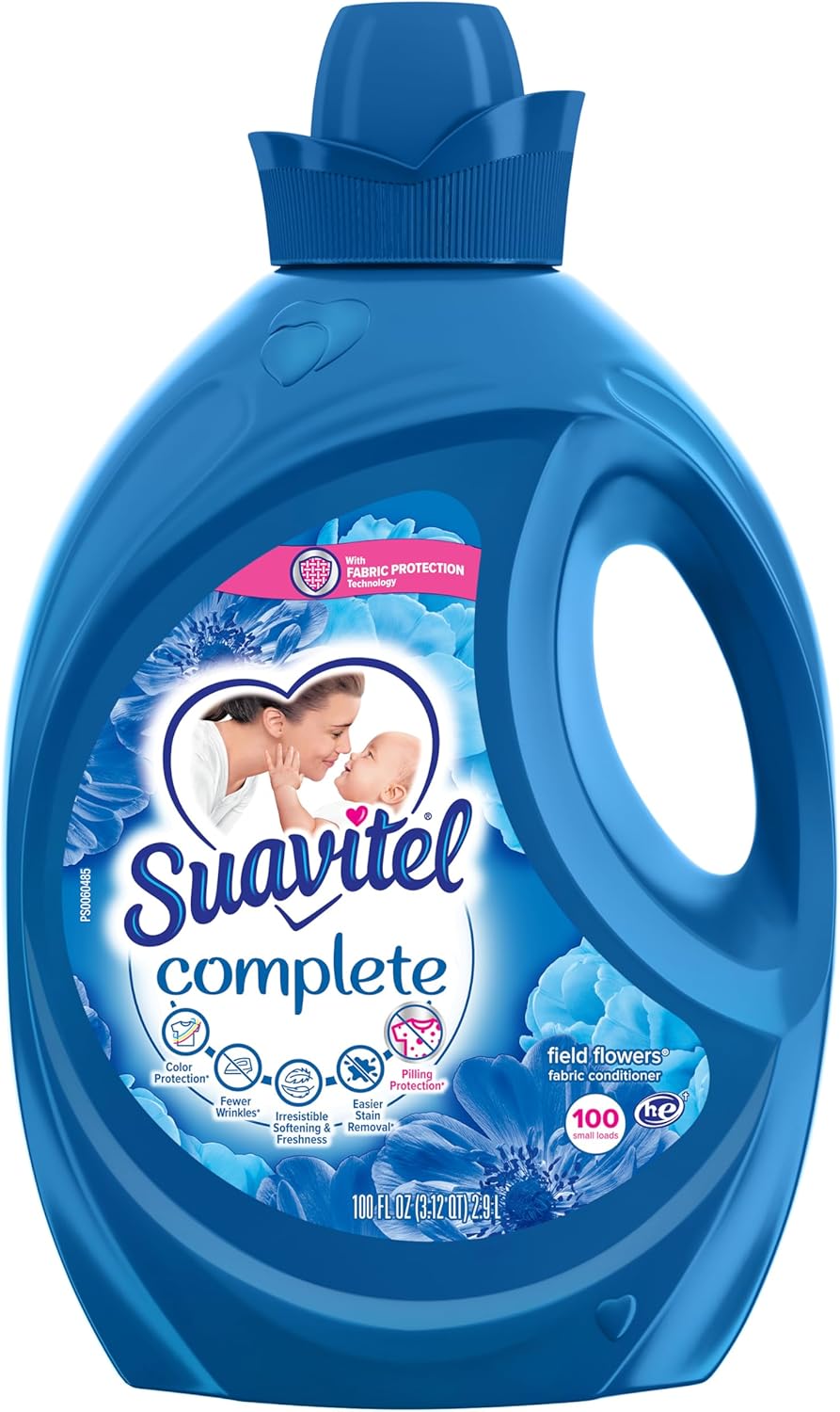 Suavitel Complete Liquid Fabric Conditioner, Laundry Fabric Softener with Fabric Protection Technology, Field Flowers, 100 oz, Enough Liquid For 100 Small Loads