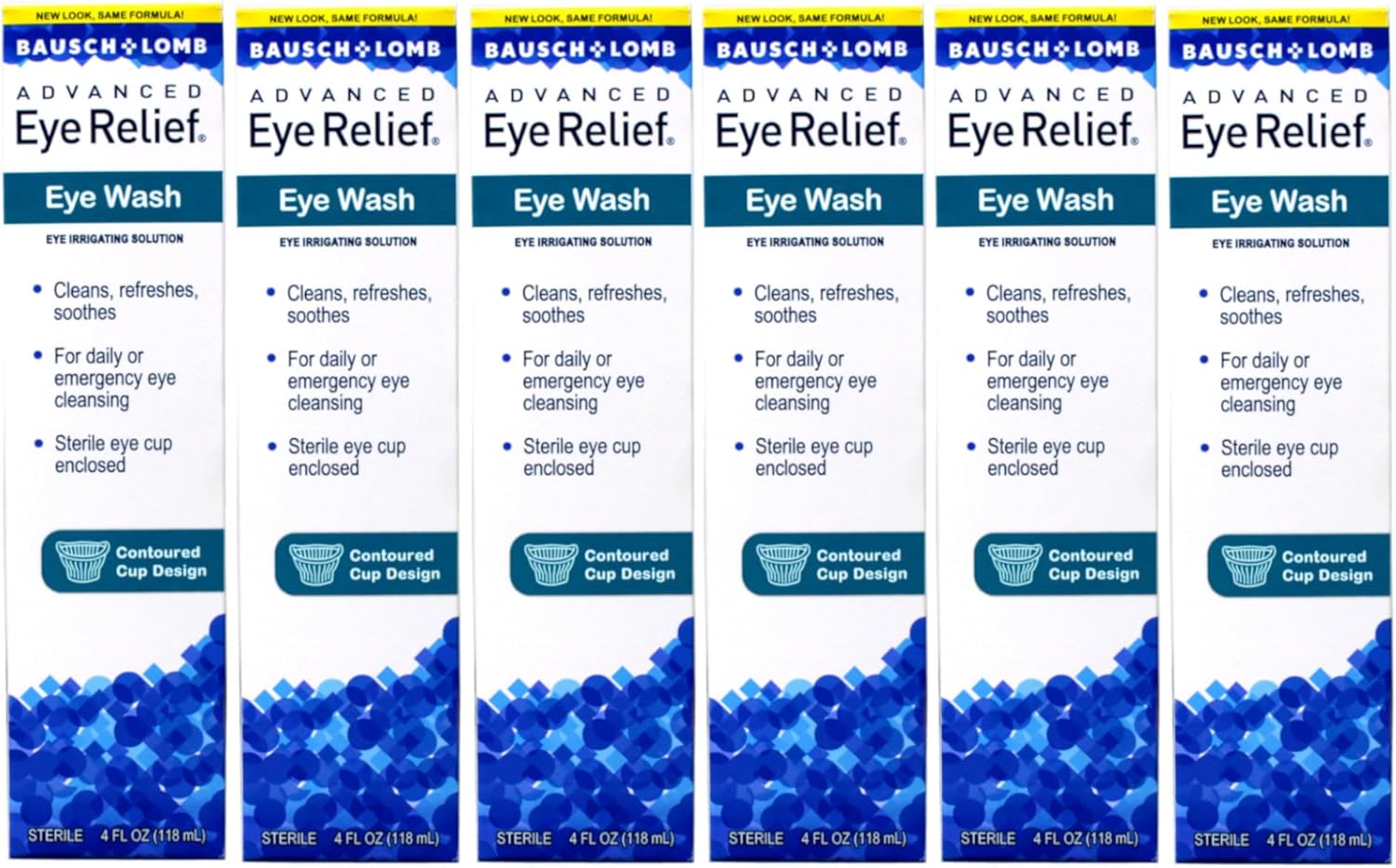Bausch + Lomb Advanced Eye Relief, Eye Wash Solution, Cleanses, Refreshes, and Soothes for Daily or Emergency Use, 4 Fl Oz (Pack of 6)