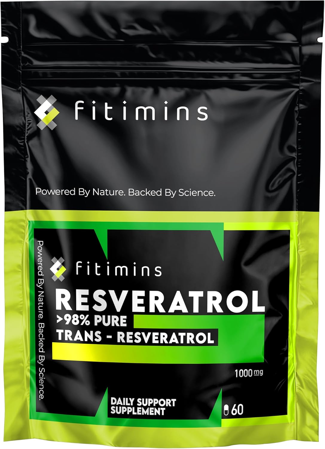 Trans-Resveratrol 1000mg Daily Support Supplements | Reduce Cholesterol, Boost Weight Loss, Improve Metabolism | 1-Month Supply | 60 Vegan Capsules | Fitimins