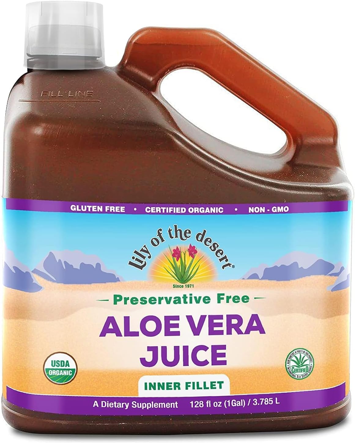 Lily of the Desert Aloe Vera Juice - Organic, Preservative-Free Inner Fillet Aloe Vera Drink with Natural Digestive Enzymes for Gut Health, Stomach Relief, Wellness, Glowing Skin, 128 Fl Oz
