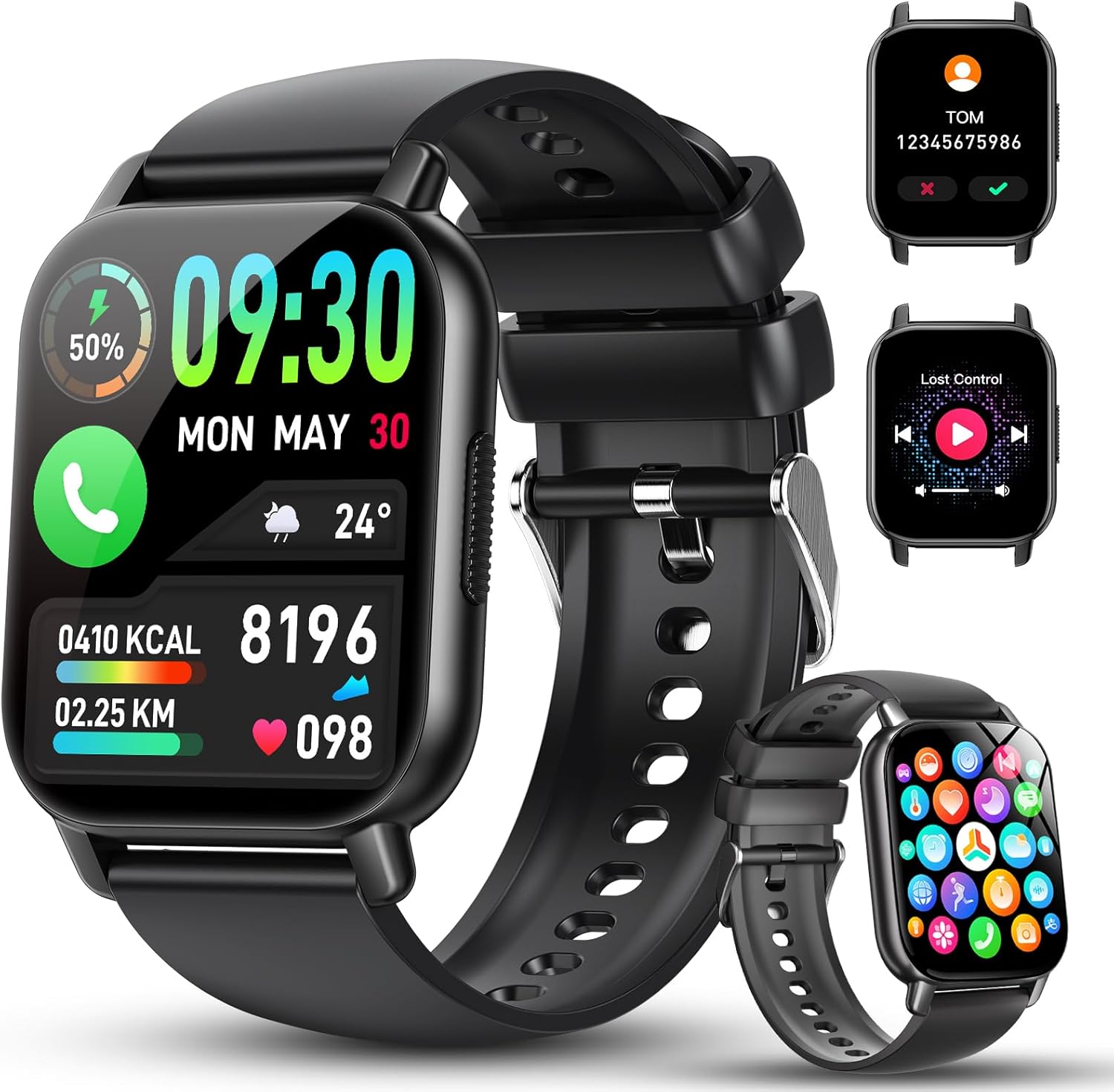 Smart Watch for Men Women, 1.91" HD Screen Fitness Tracker with Bluetooth Calling and Smart Notifications, 112+ Sports Modes Fitness Watch, Fast Charging Smartwatch Suitable for Travel, Sports, Work.