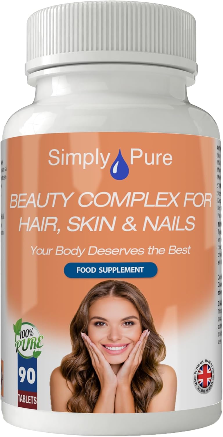 Simply Pure Beauty Complex for Hair, Skin & Nails | Keratin Strengthening MSM with Collagen Boosting Marine Chondroitin, Silica & Vitamin C | GM Free | Gluten Free