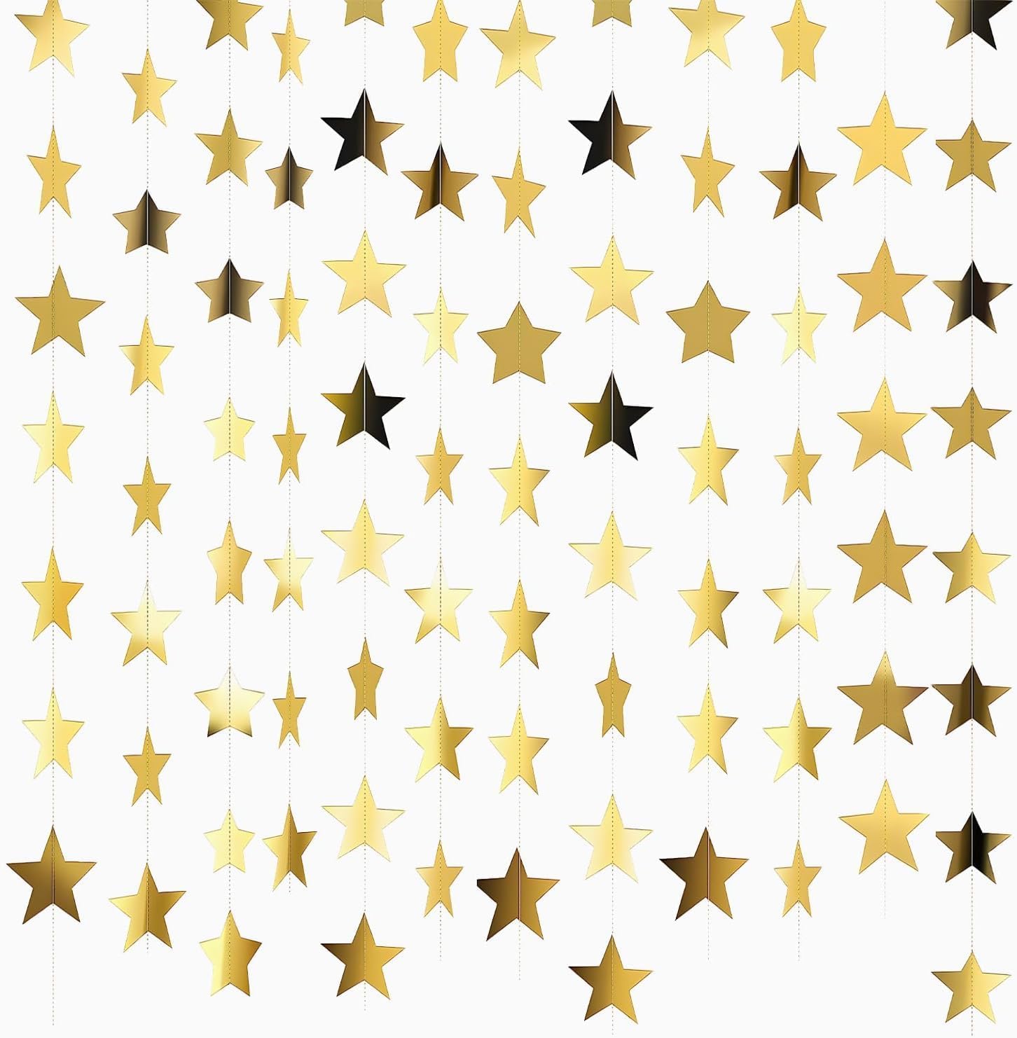 26 Feet Reflective Star Paper Garland - Sparkling Star Bunting Banner Hanging Decoration,Sparkling Bunting Banner - for Birthday Holiday Wedding Anniversary Theme Party Supplies (gold)