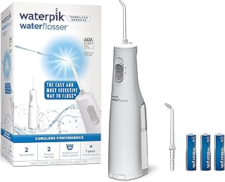Waterpik Cordless Express Water Flosser, Battery Operated & Portable for Travel & Home, ADA Accepted, Waterproof for Shower Use, White WF-02, Packaging May Vary