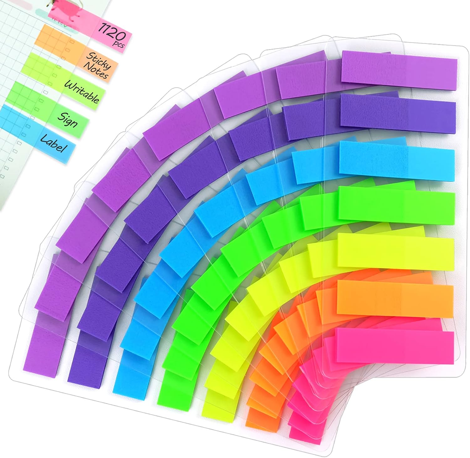 Hanyousheng Sticky Notes, 1120Pcs Index Tabs, Page Markers, Mini File Tabs, Book Markers, Bright Colors Page Index Stickers, Writeable Labels for Page Marking, with a Storage Bag (7 Colours)